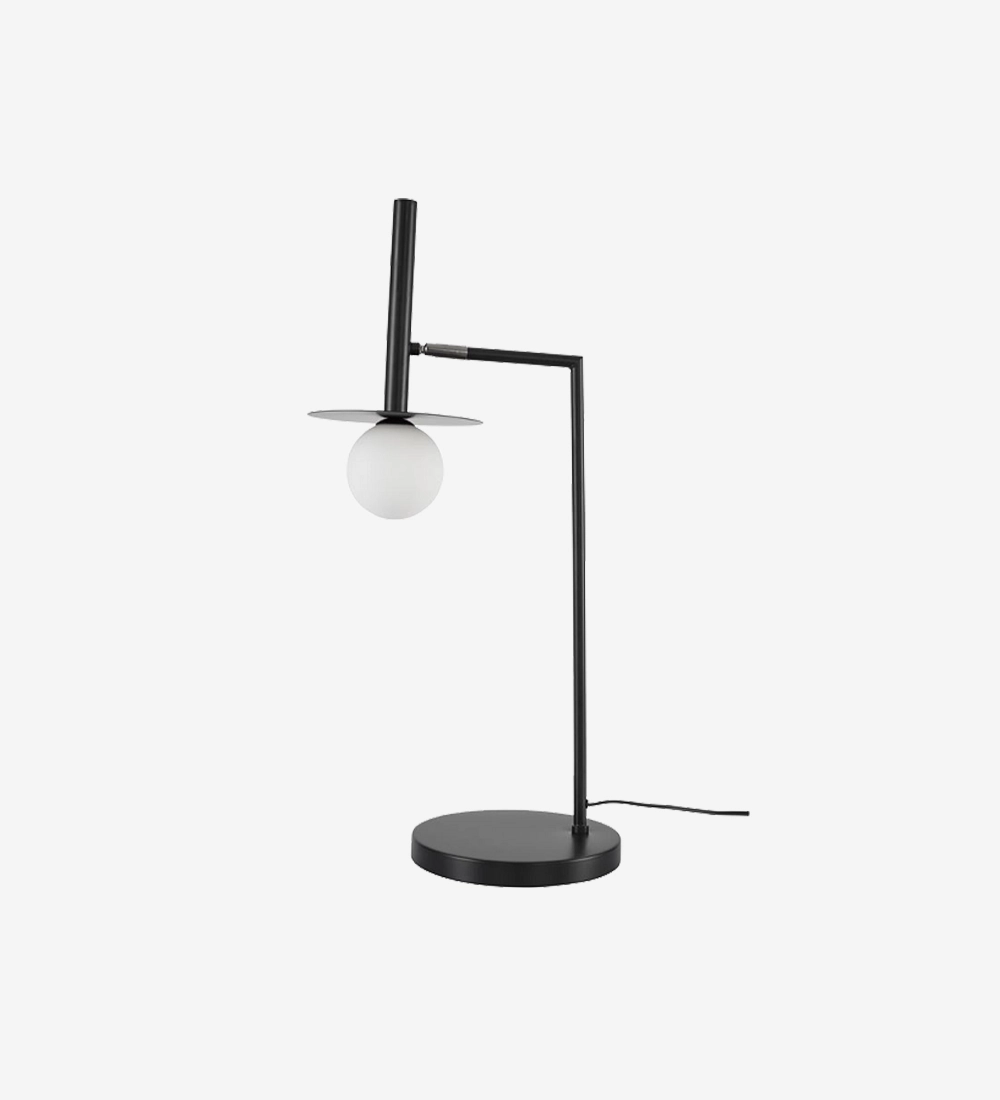 VENEZA table lamp with black metal frame and white globe diffuser