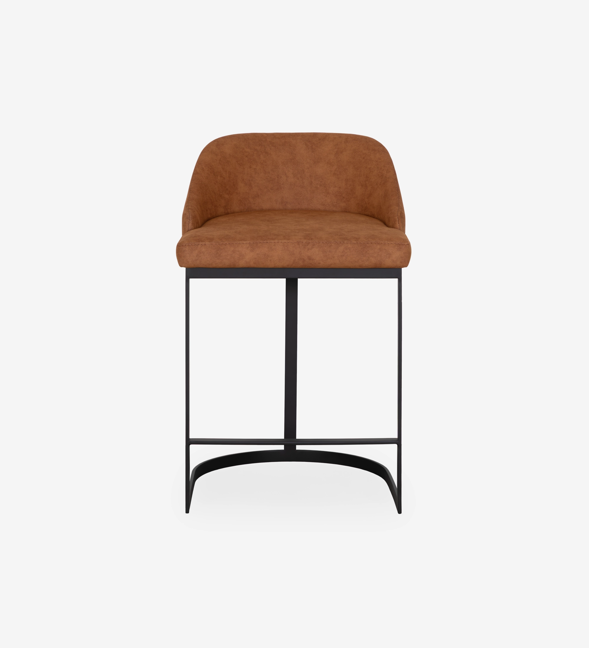 Tabouret Mónaco haut en cuir marron, assise rembourrée et piètement métal noir