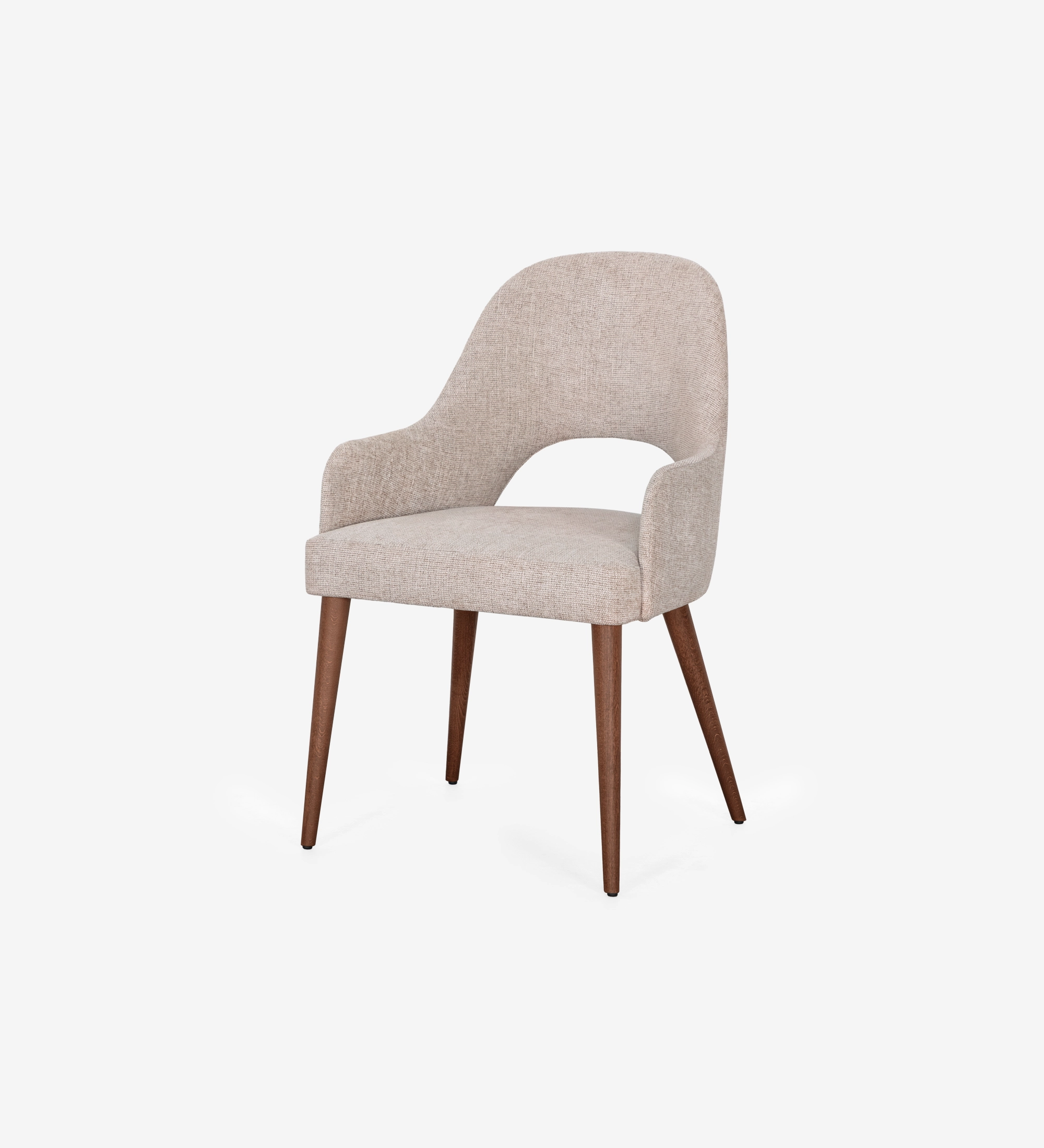 Chaise Paris beige rembourrée avec dossier incurvé et pieds en bois