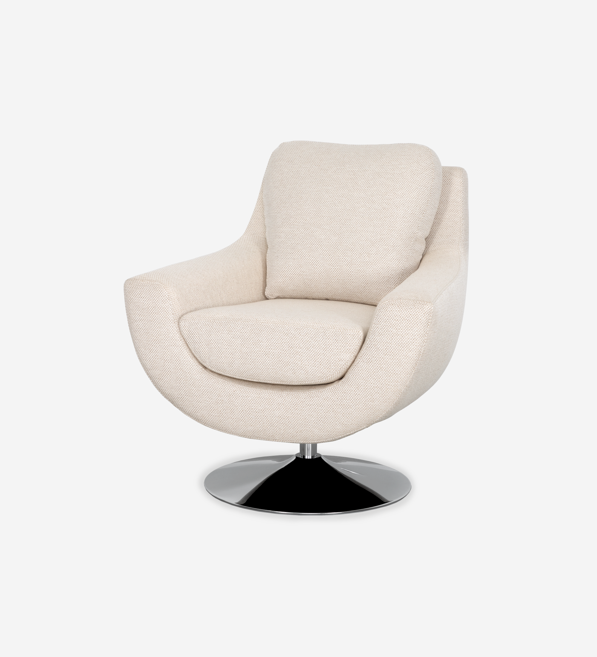 Fauteuil Paris beige en tissu avec base centrale chromée