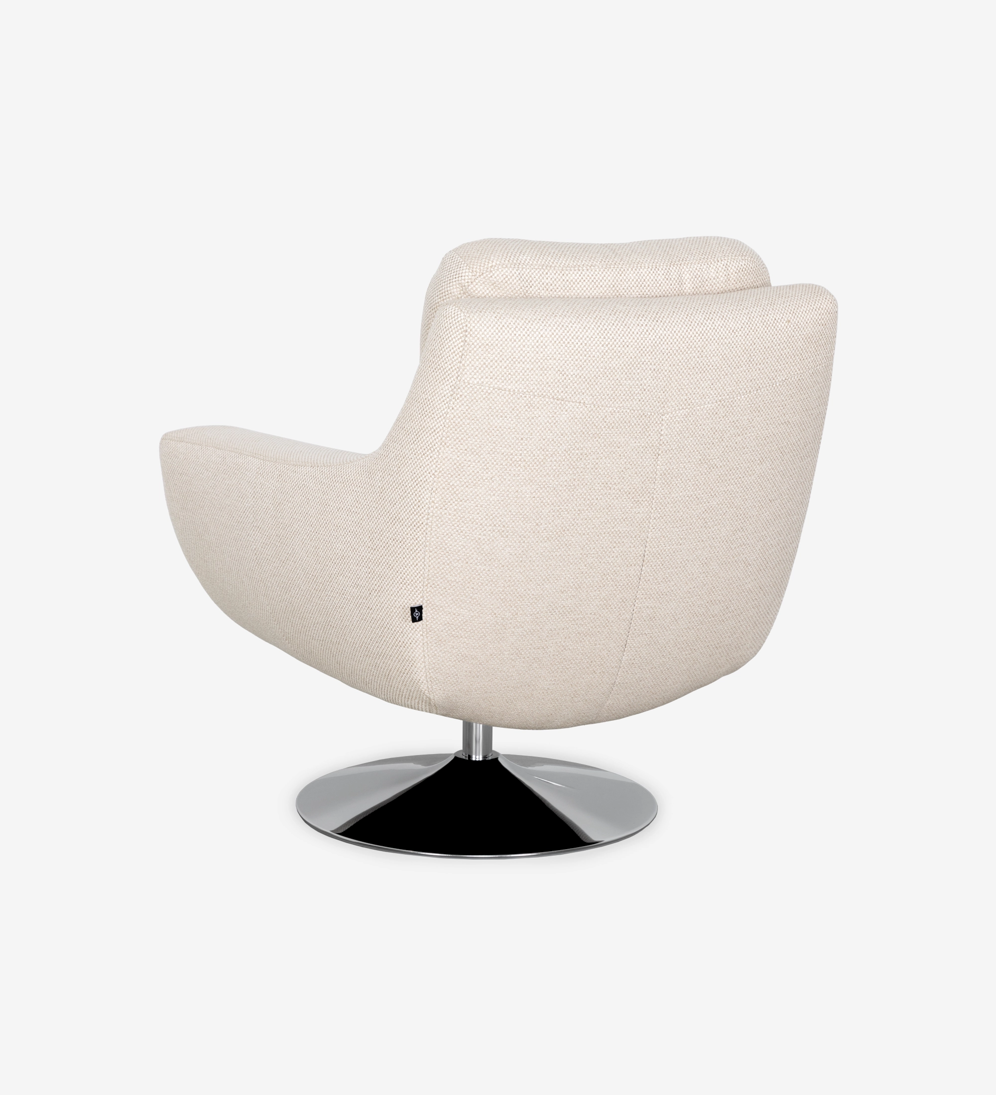 Fauteuil Paris beige en tissu avec base ronde chromée, vue arrière