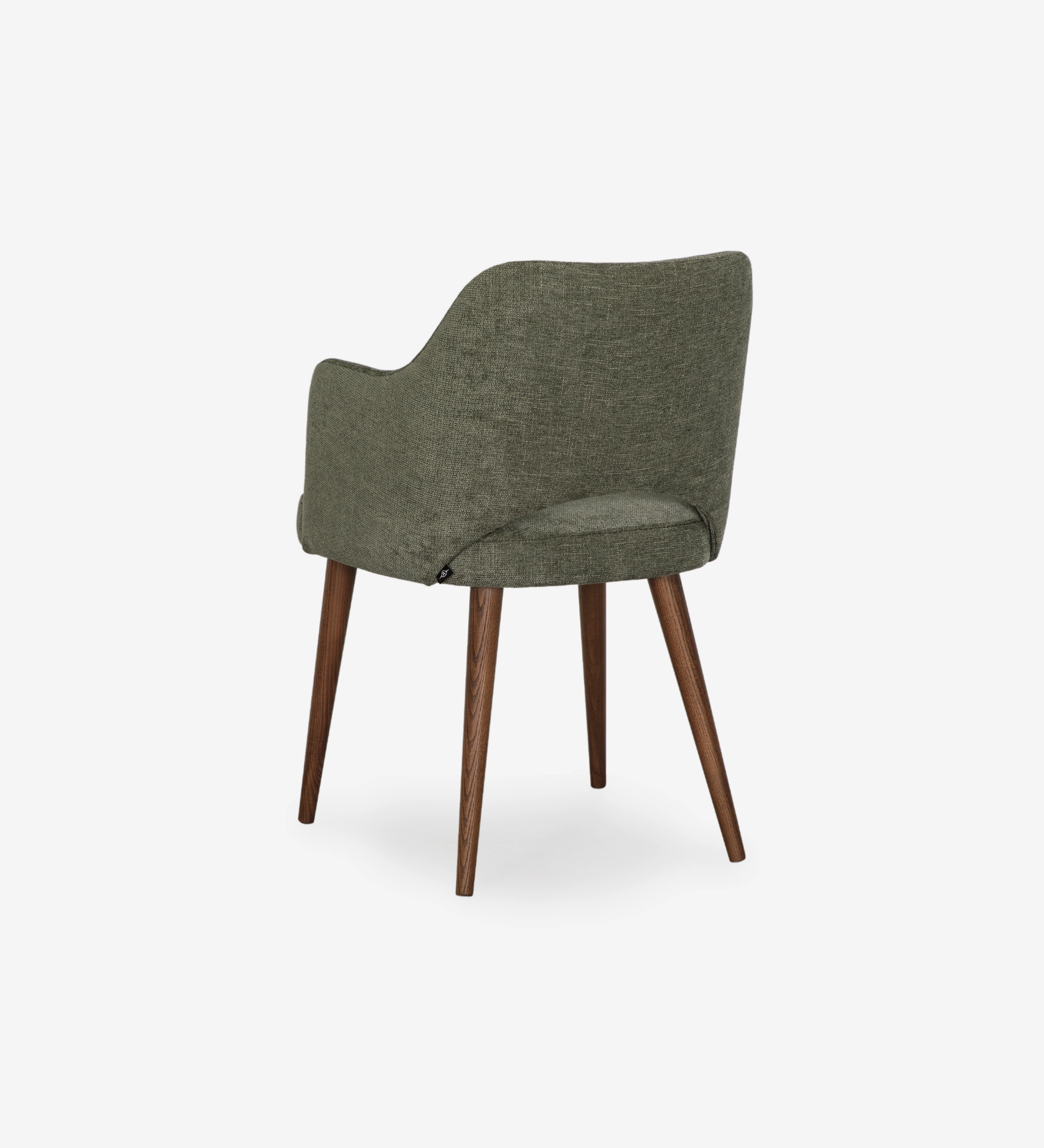 Chaise Londres en tissu vert olive avec accoudoirs et pieds en bois