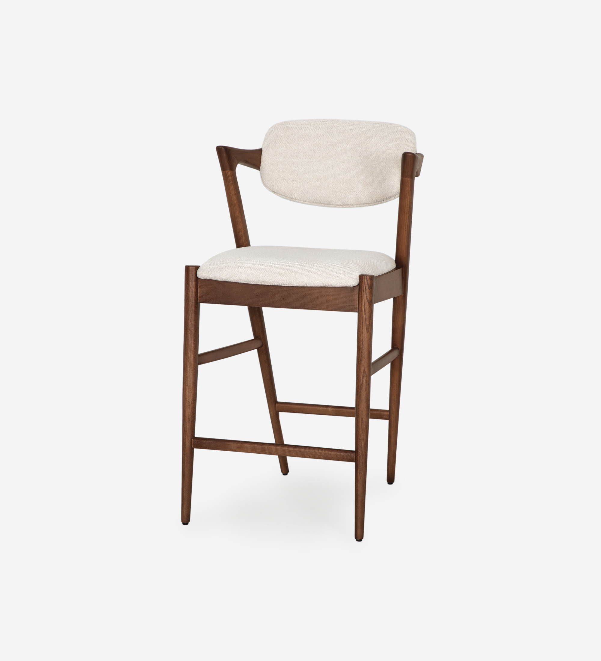 Tabouret Elba en bois foncé avec assise et dossier rembourrés crème