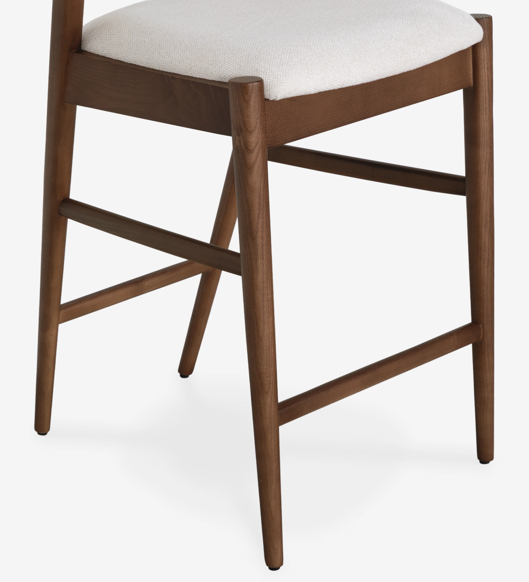 Tabouret Elba à assise blanche et structure bois foncé