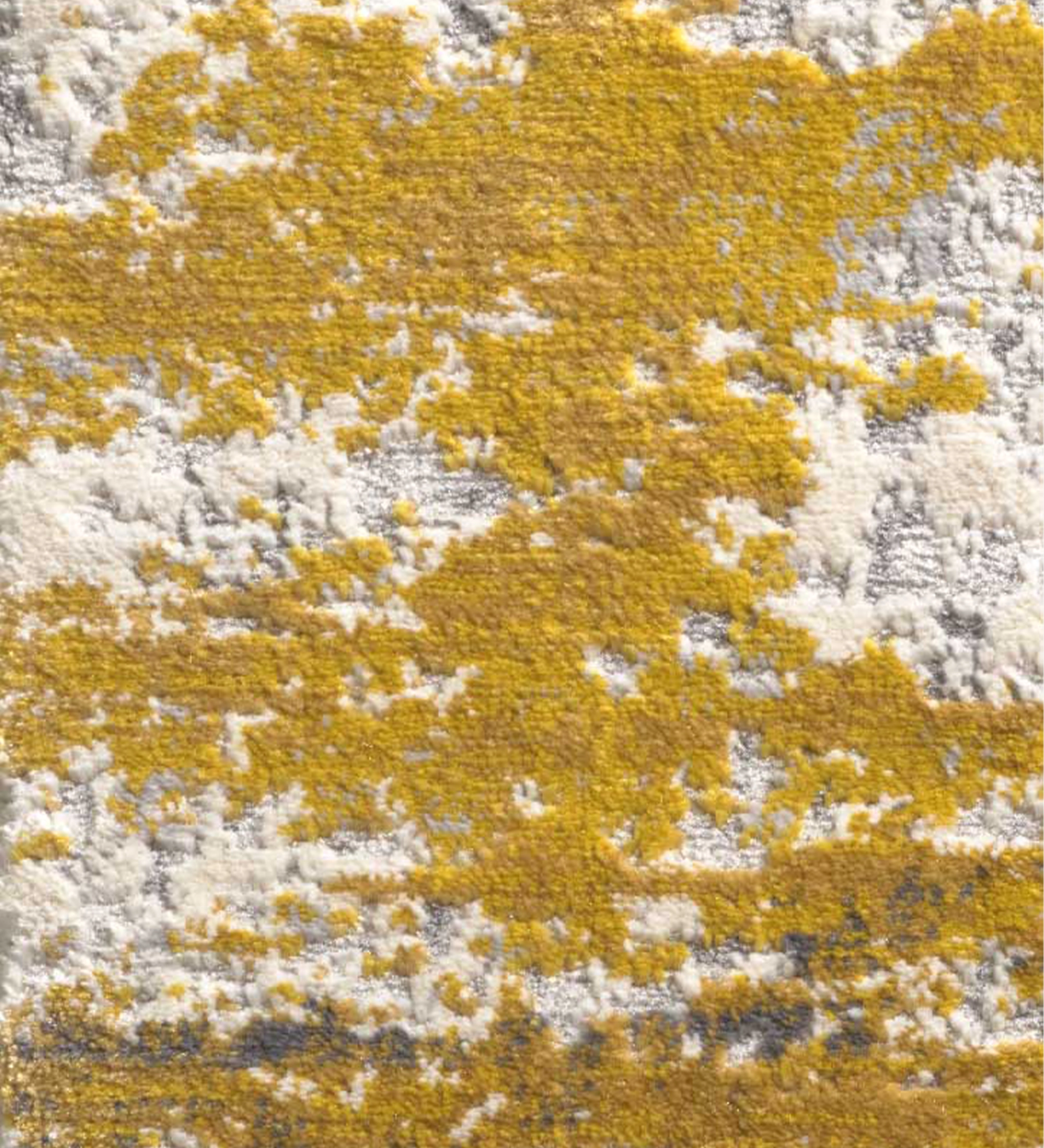 Abstract rug with grey and yellow tones, folded edge finish + 6mm feltex backing.