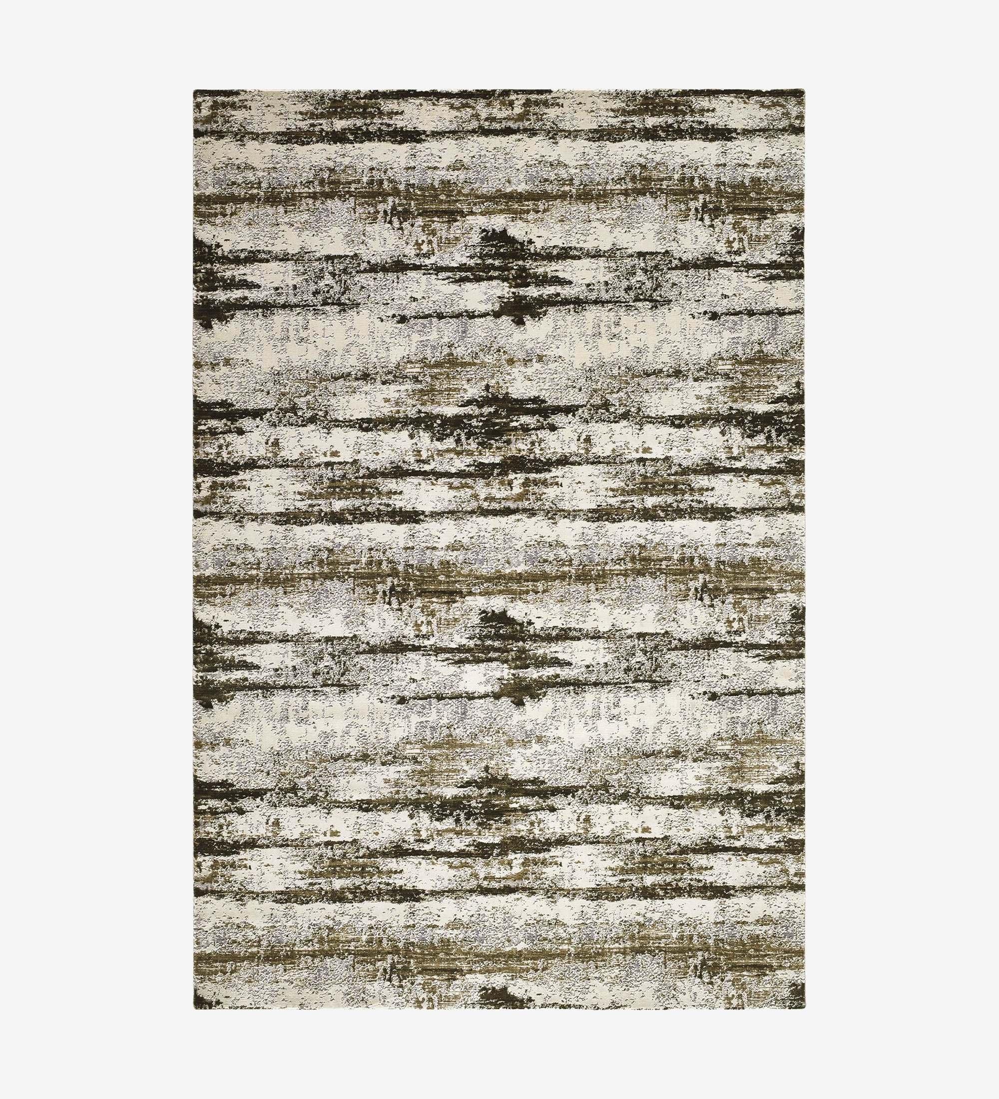 Abstract rug with green tones, folded edge finish + 6mm feltex backing.