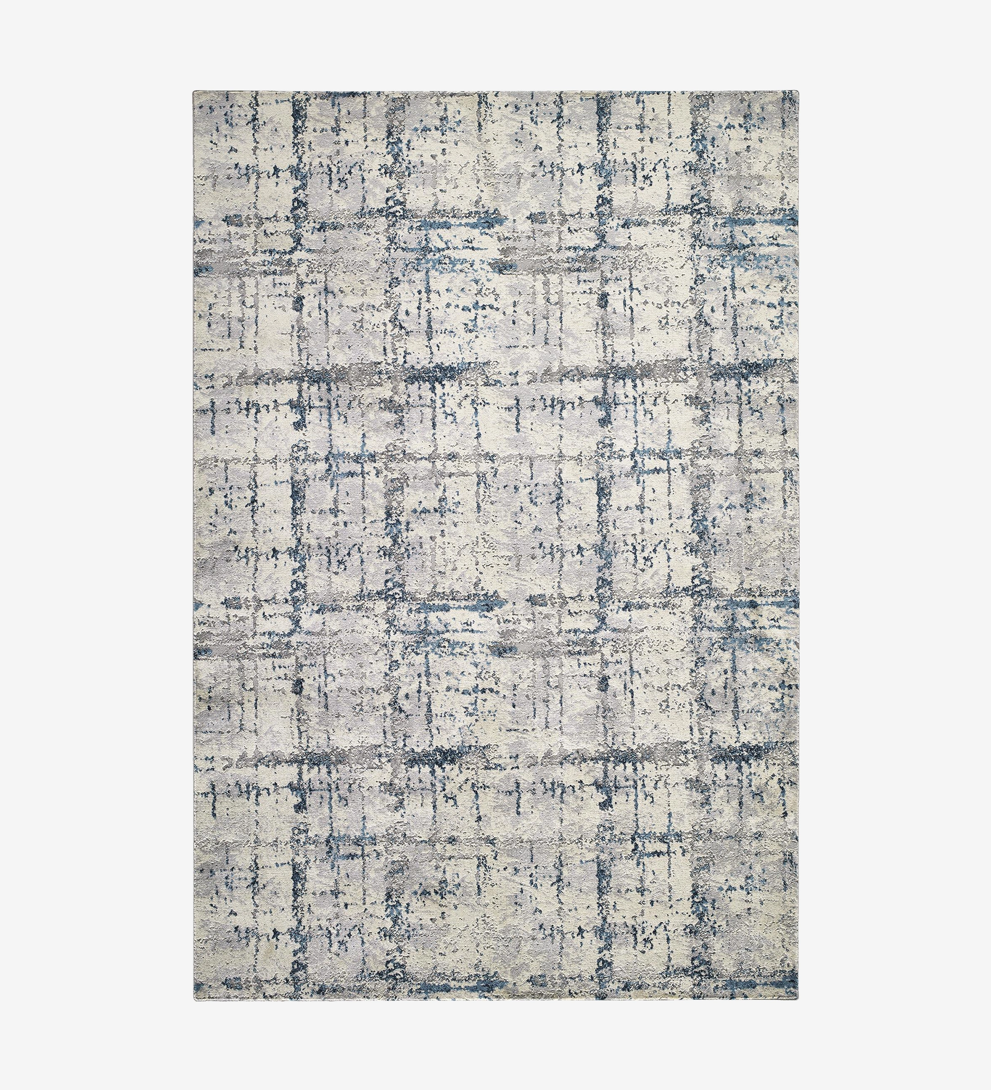 Abstract rug with blue tones, folded edge finish + 6mm feltex backing.