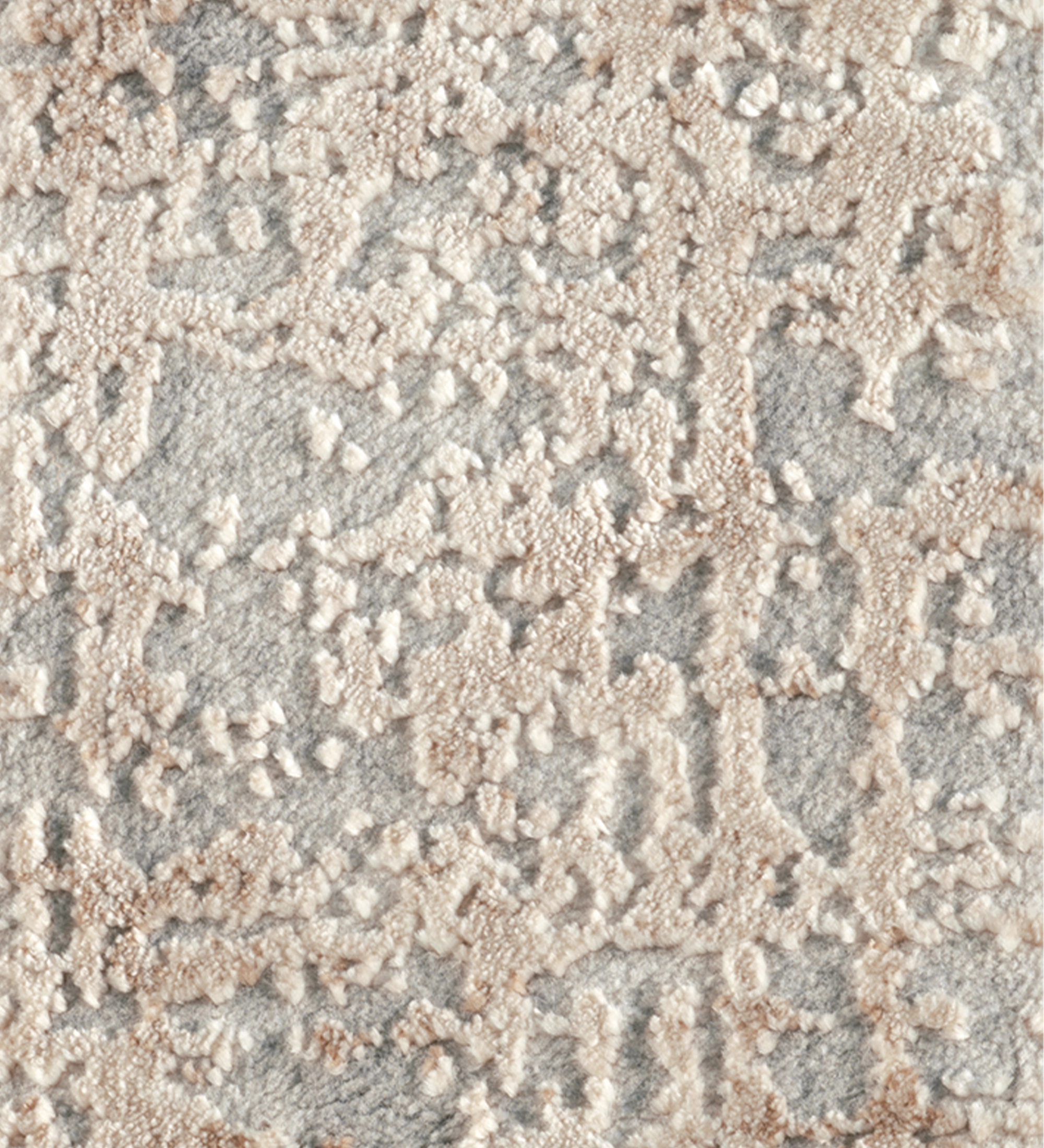 Tapete ARTISAN 301 com padrão abstrato em relevo bege e cinzento