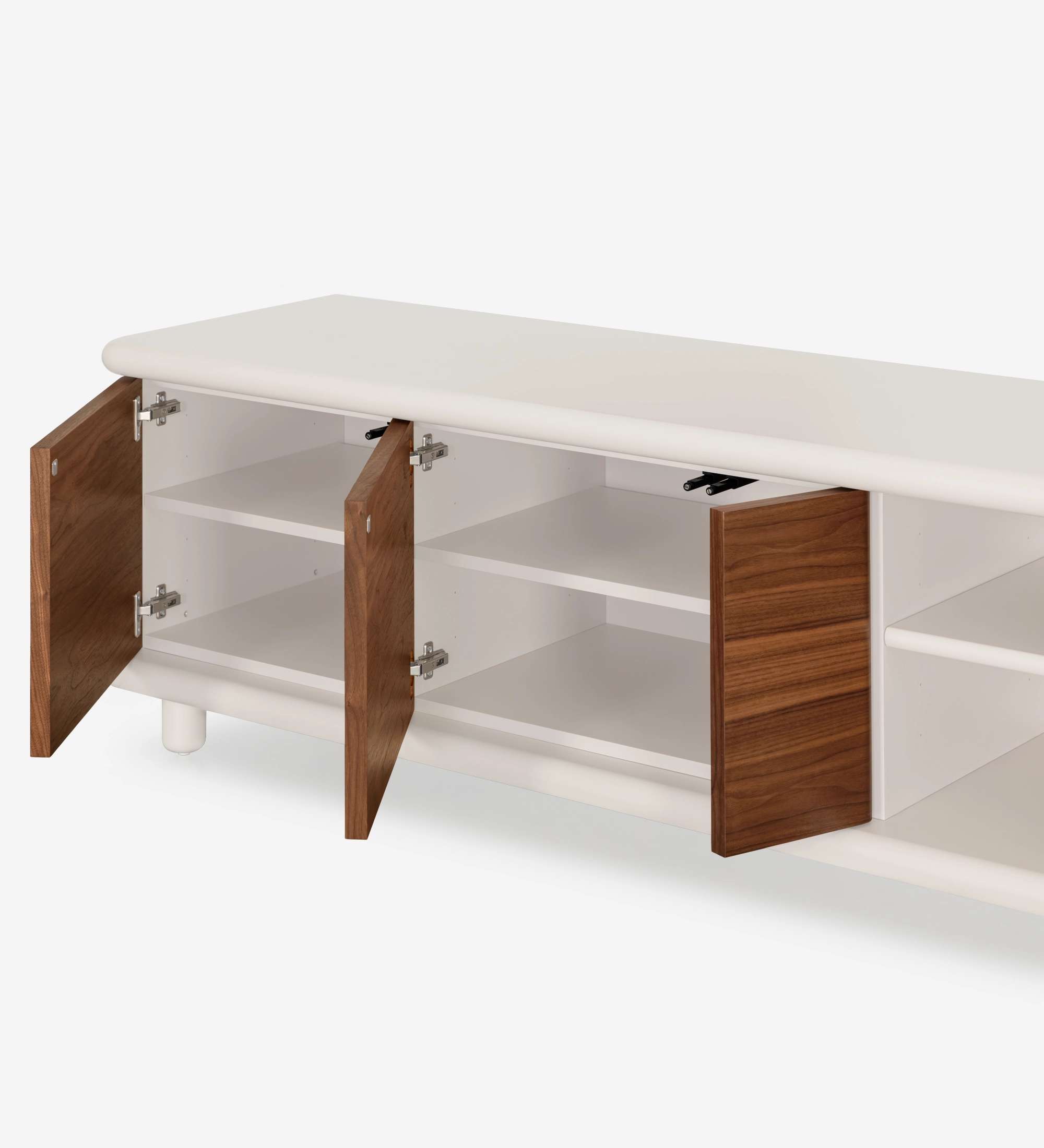 Paris TV stand 3 doors and 2 drawers in natural walnut, pearl structure.