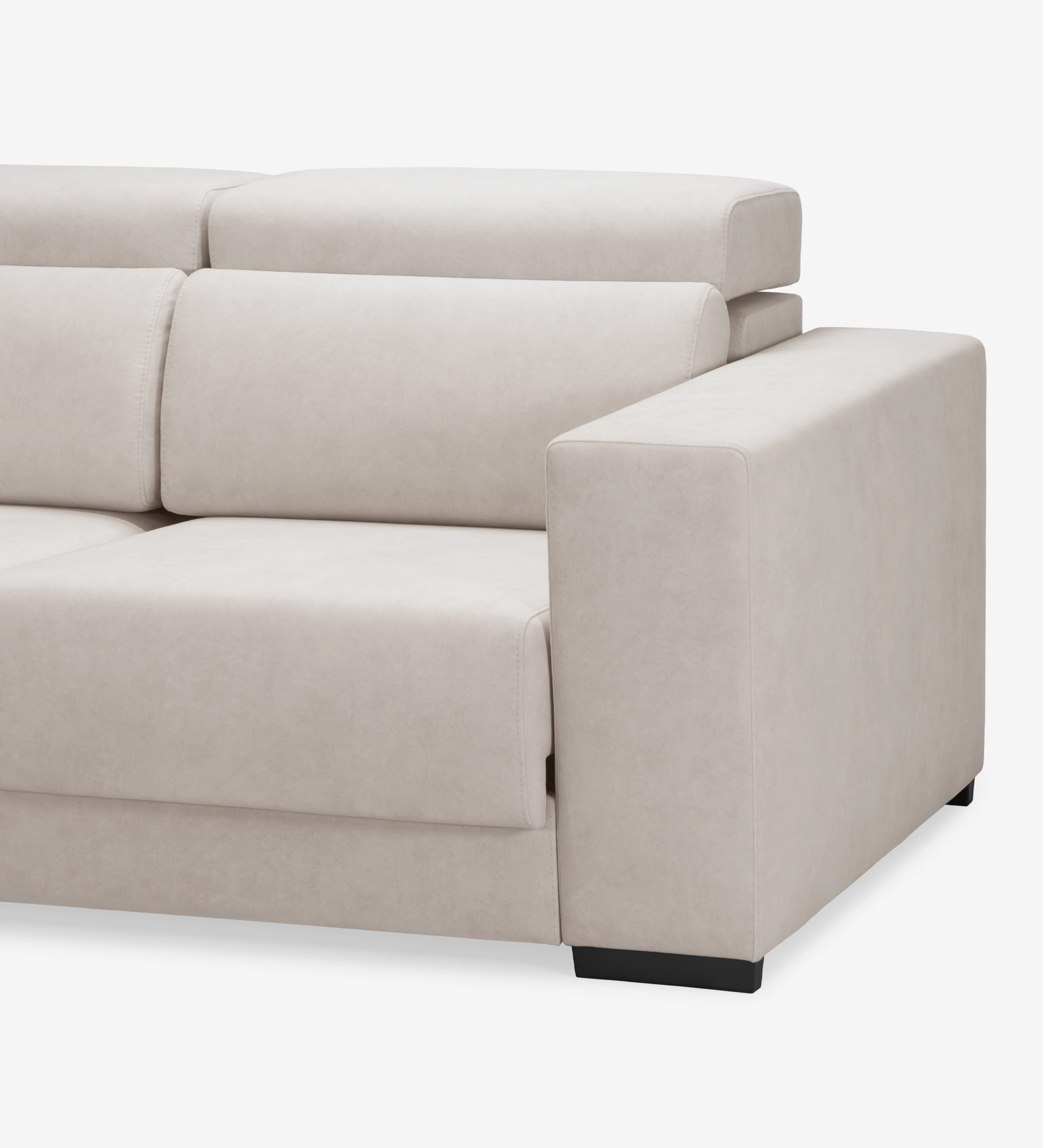 Canapé Oporto beige clair en tissu, accoudoir droit et coussins rembourrés