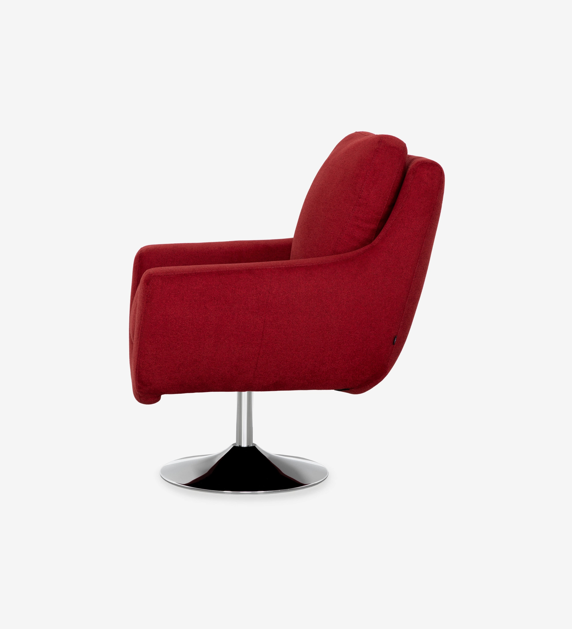 Fauteuil Paris rouge en tissu, assise rembourrée et pied central chromé pivotant