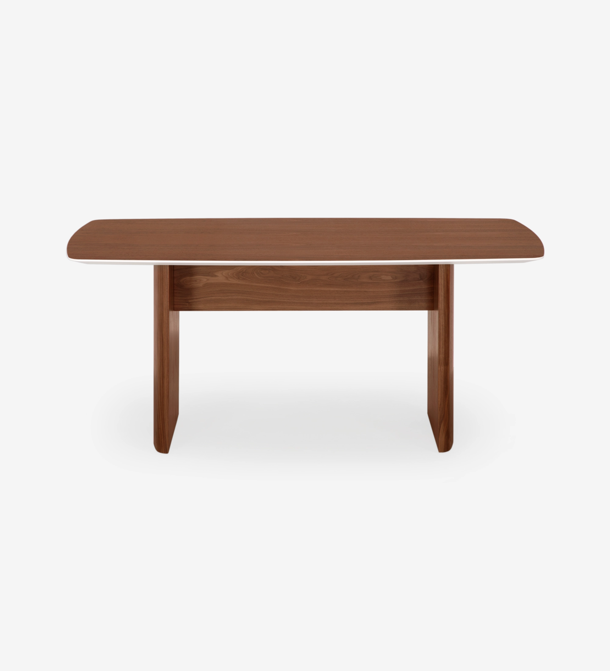 Secretária Paris em madeira castanha com tampo arredondado e painéis de apoio