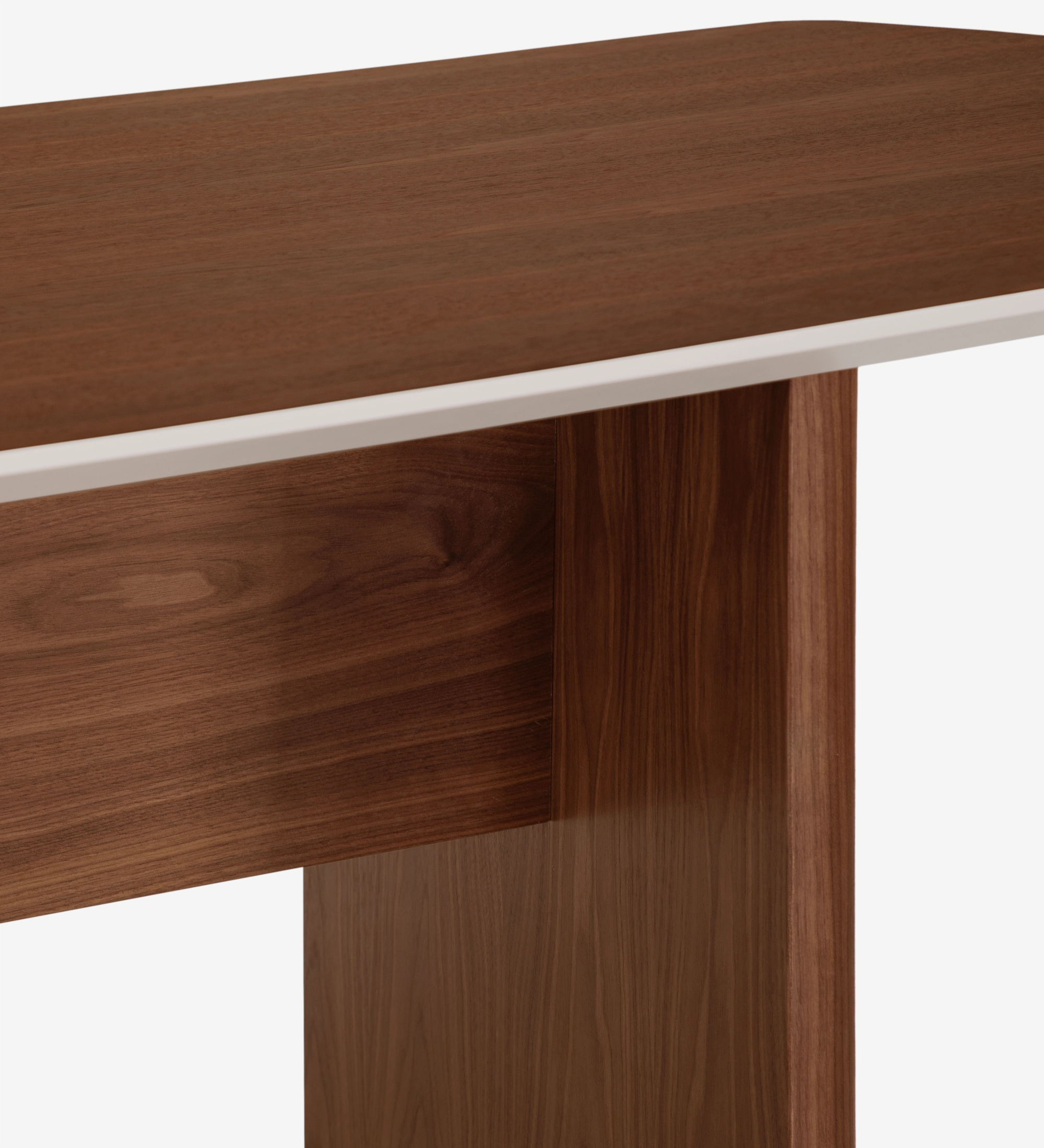 Secretária Paris em nogueira com friso branco, vista de canto