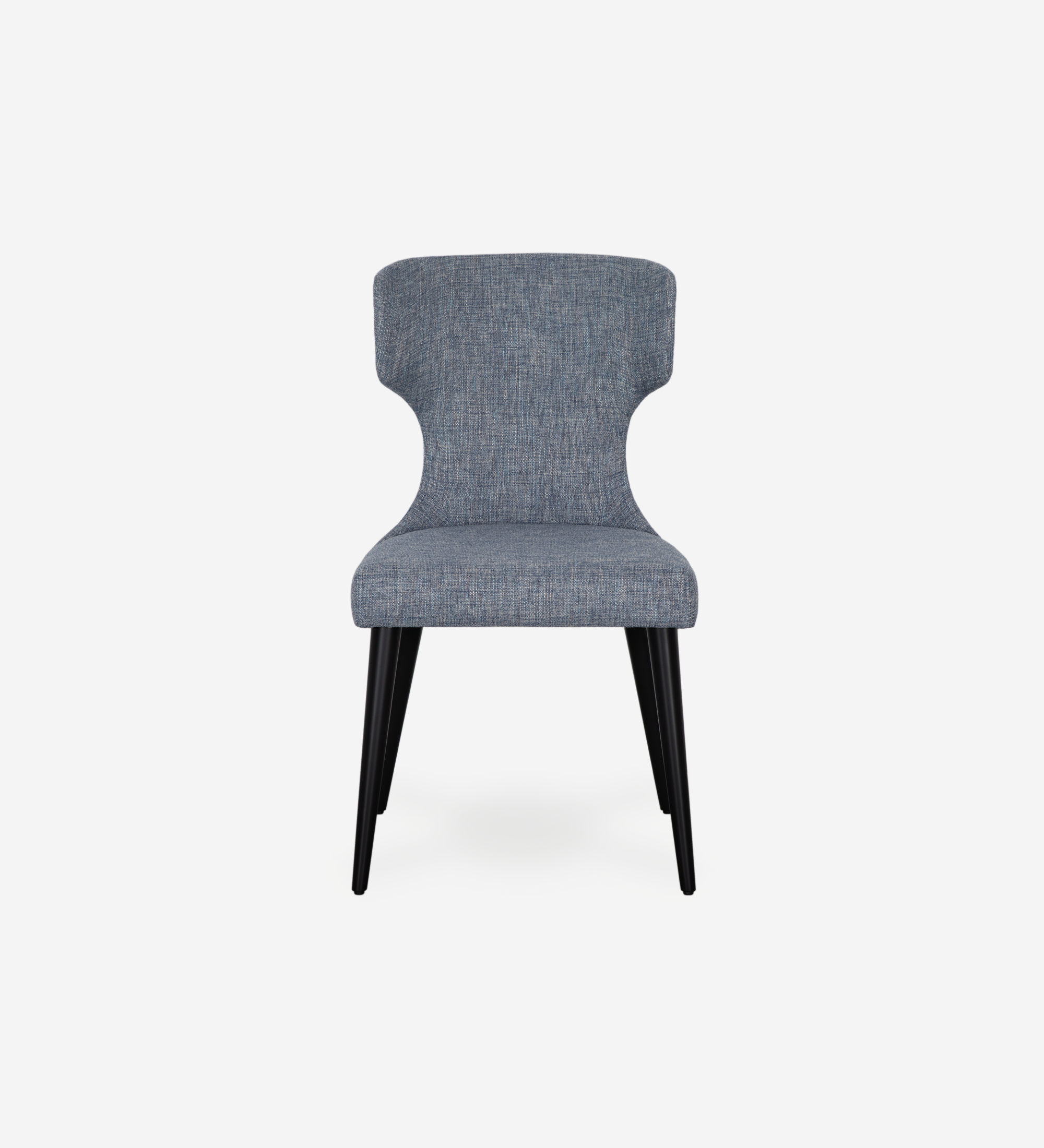 Chaise Pico gris bleuté avec dossier incurvé et pieds noirs effilés