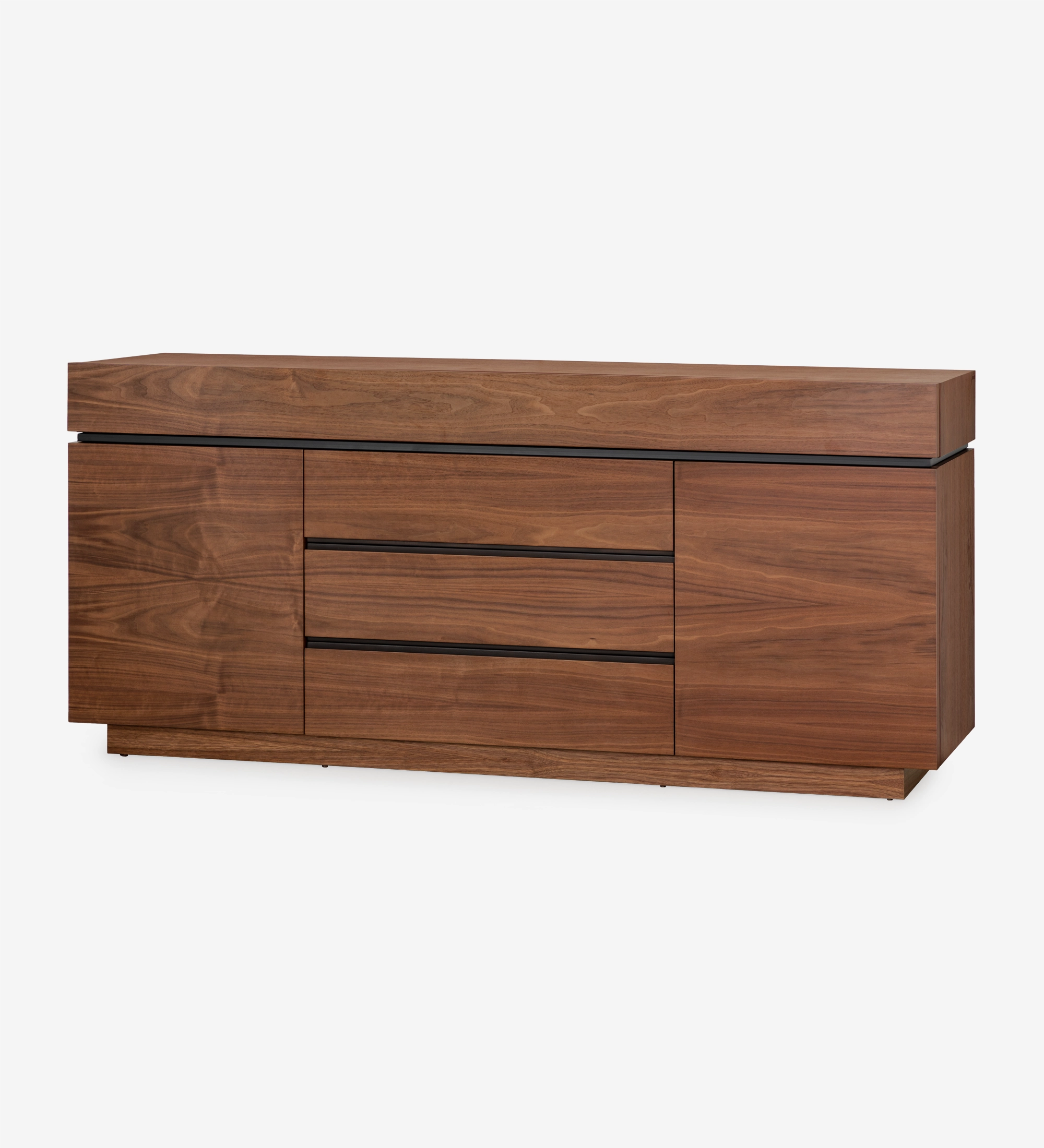Nice Sideboard walnut finish with three central drawers and two cabinets