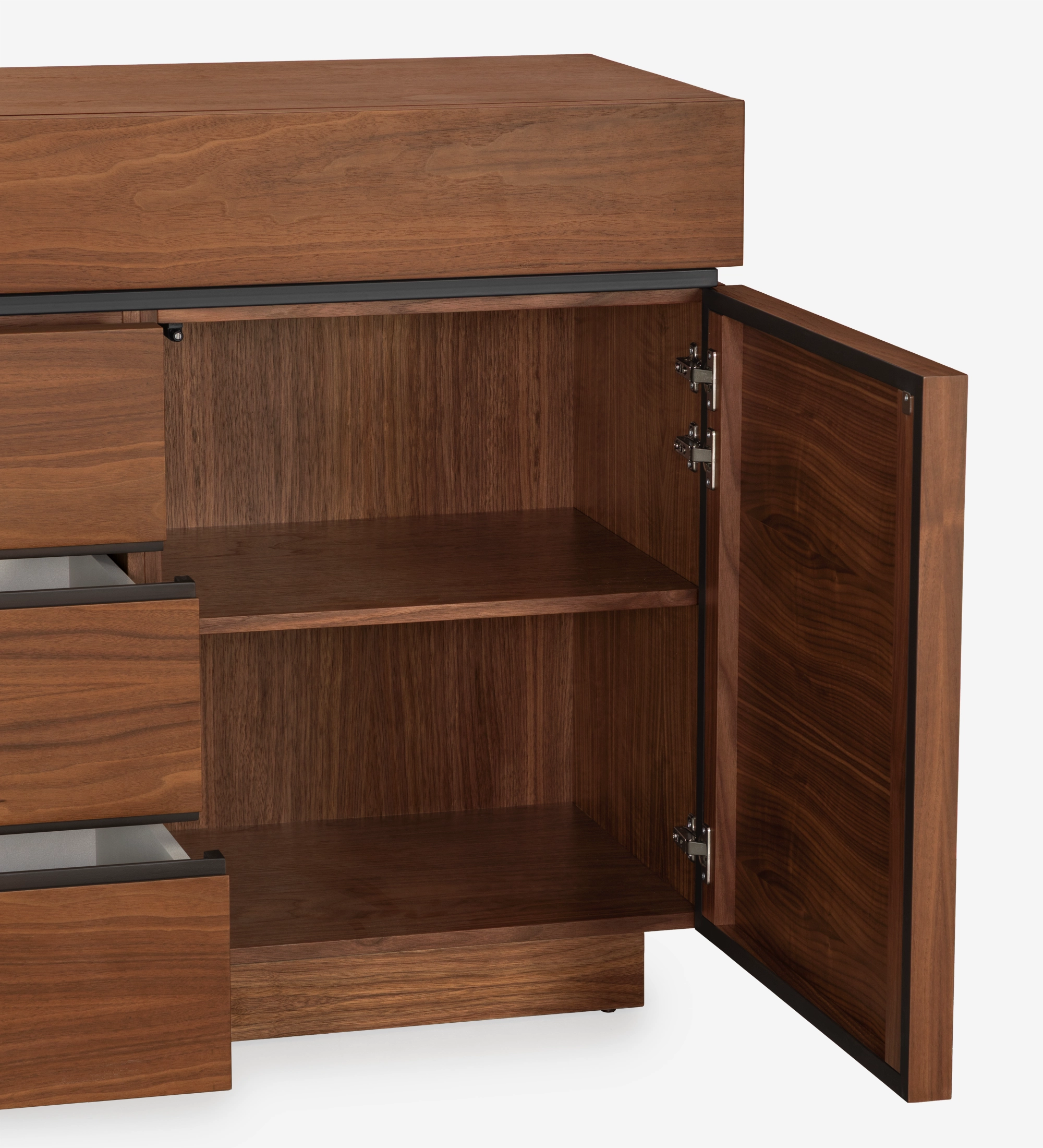 Nice Sideboard with open right door showing interior shelf and two open drawers