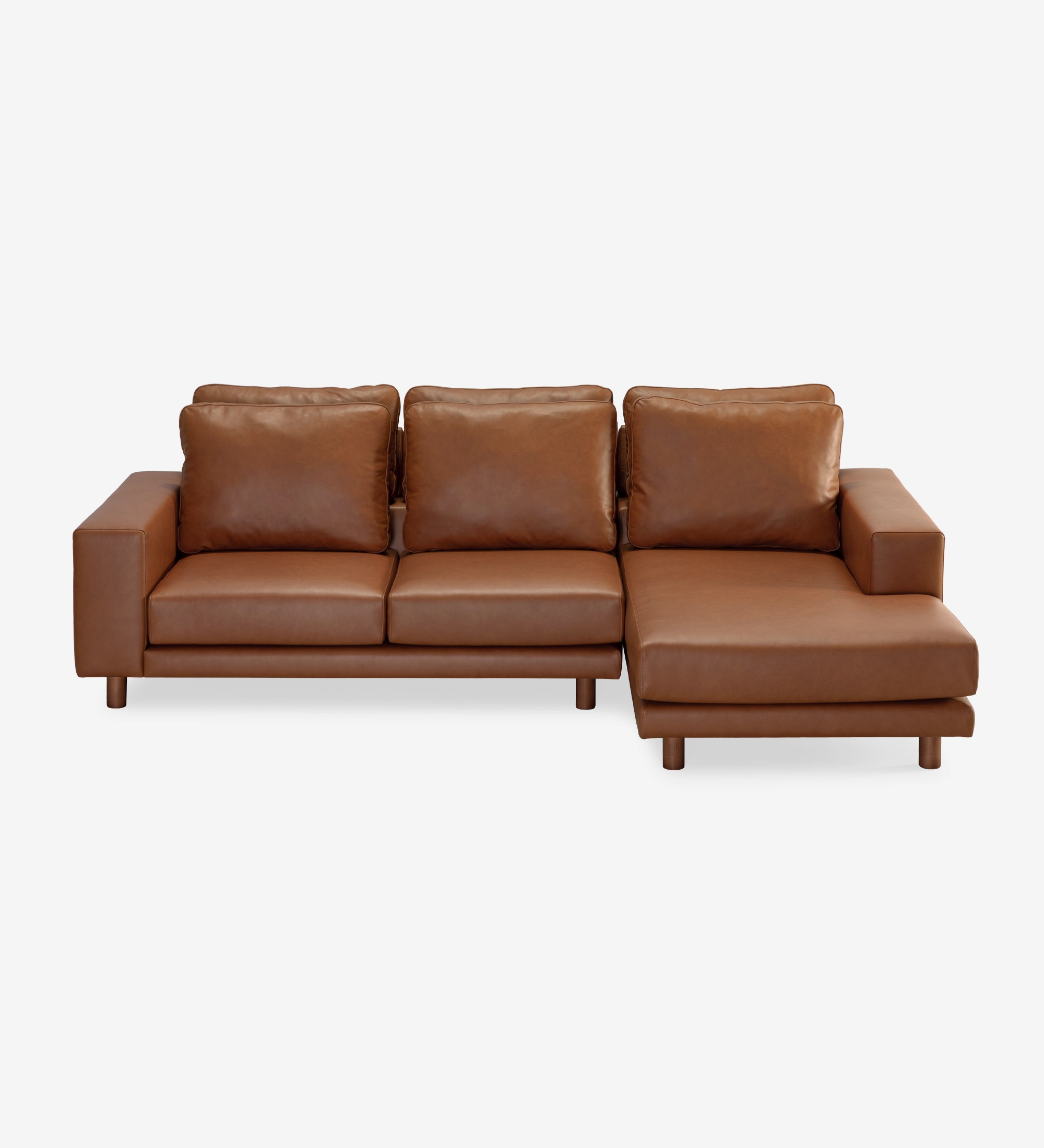 Dallas Sofa with chaise longue in brown leather, right-side chaise.