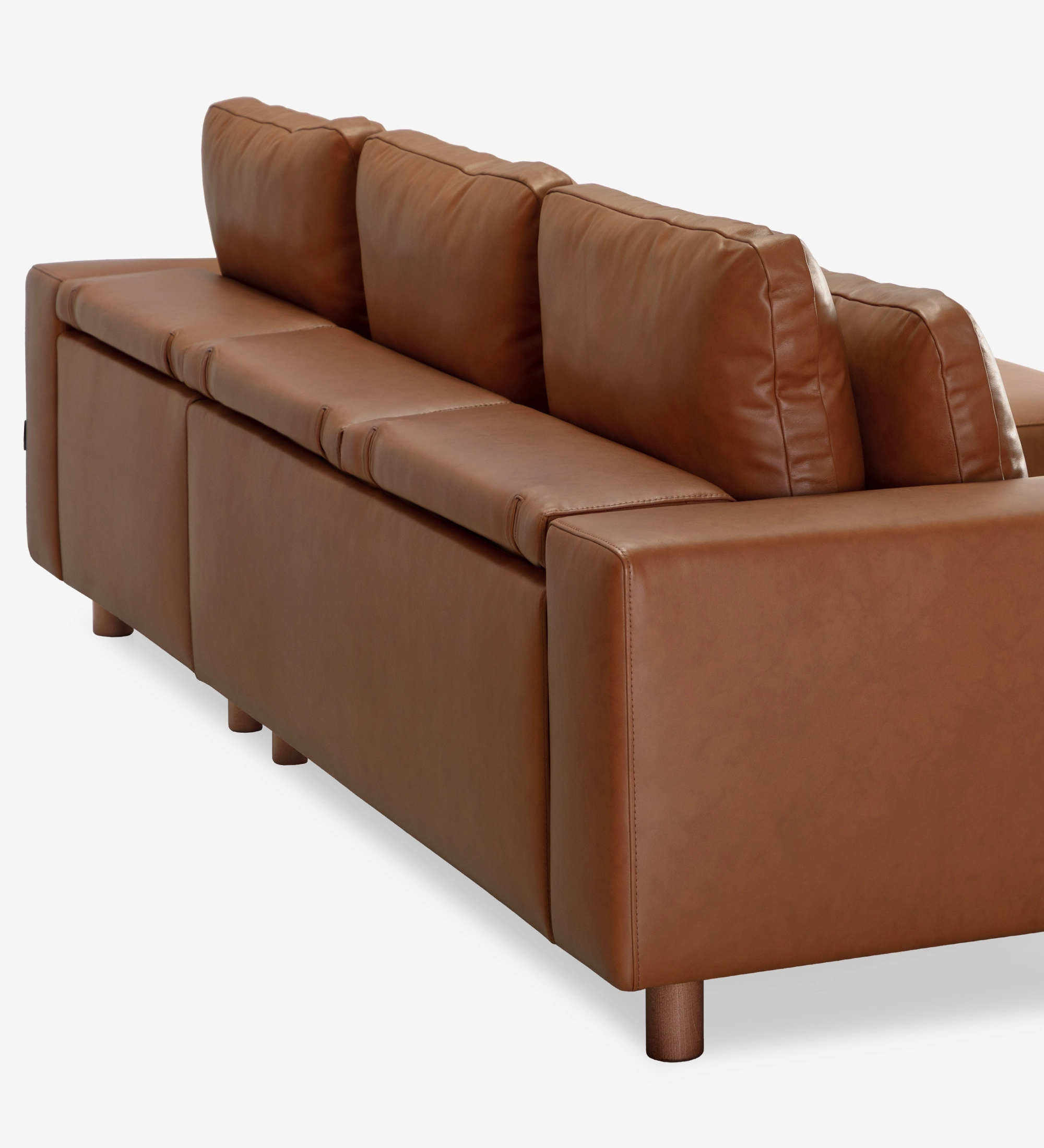 Dallas Sofa with chaise longue, brown leather upholstery, three back cushions