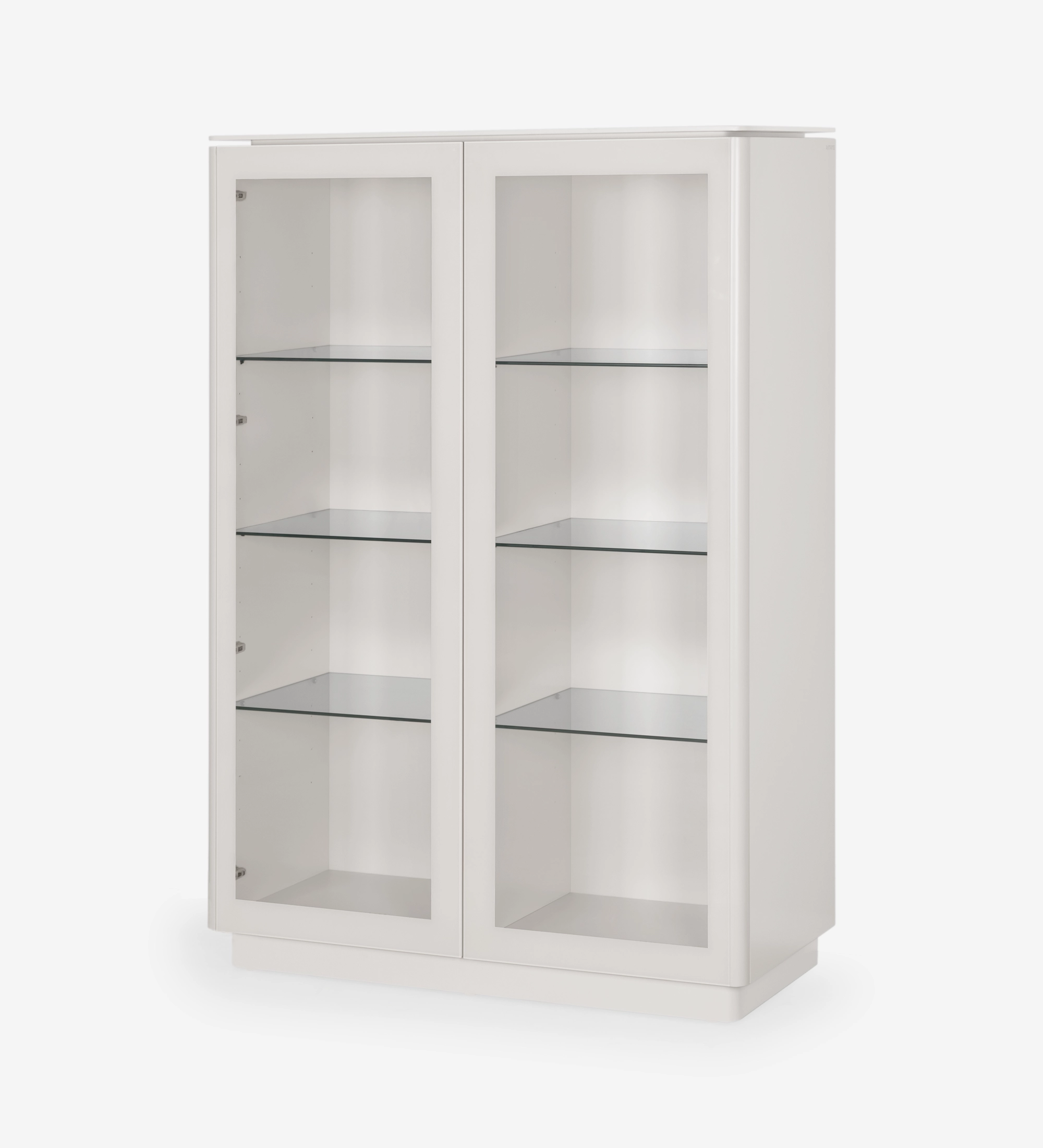 Meuble Vitrine Geneve blanc à deux portes vitrées et étagères en verre