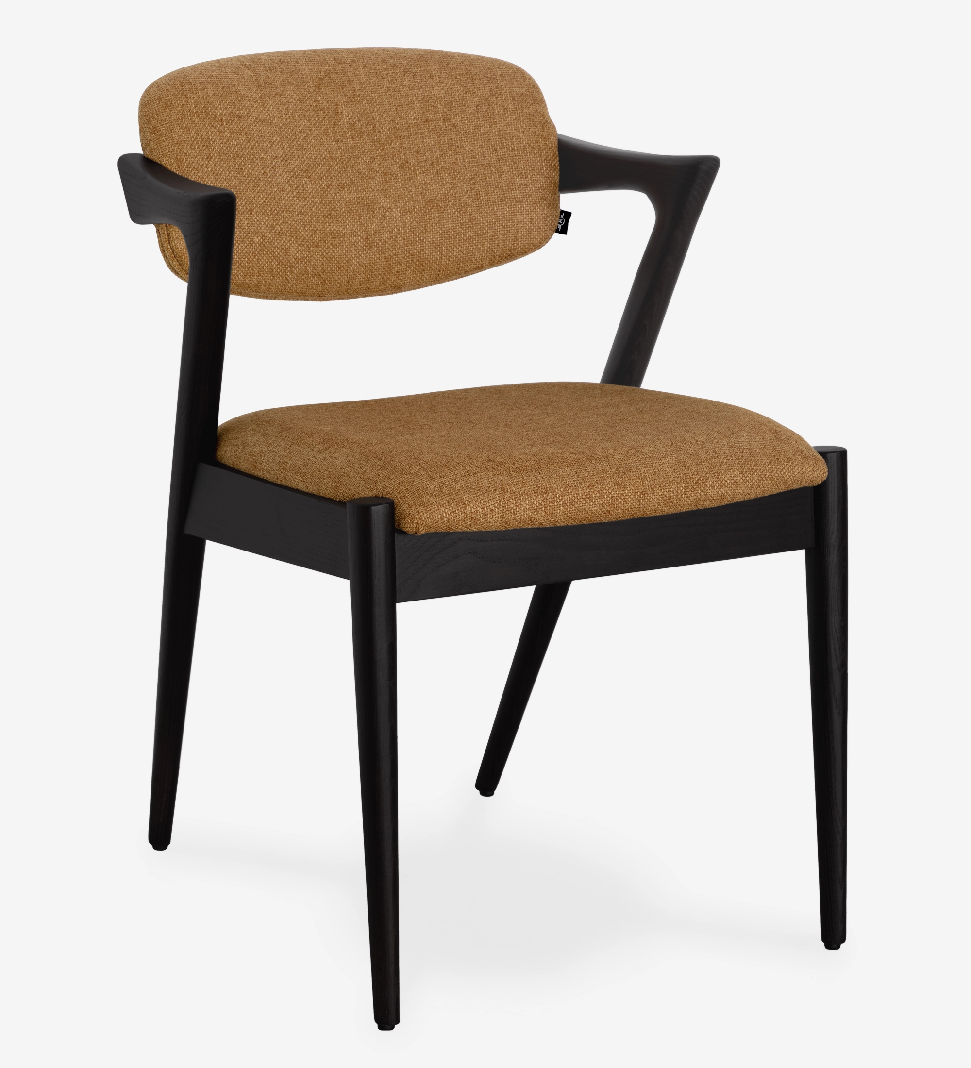 Elba Chair with brown fabric seat and back and black wooden frame