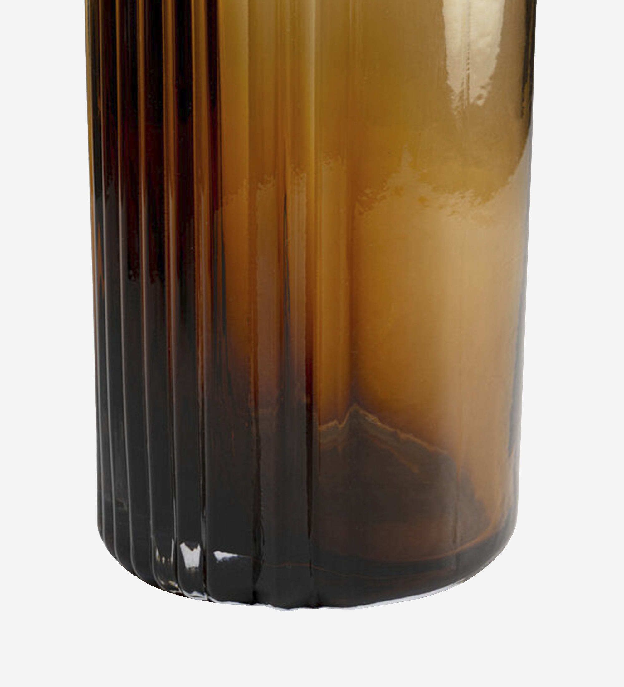 Daphne Vase amber glass with vertical ribs and rounded base