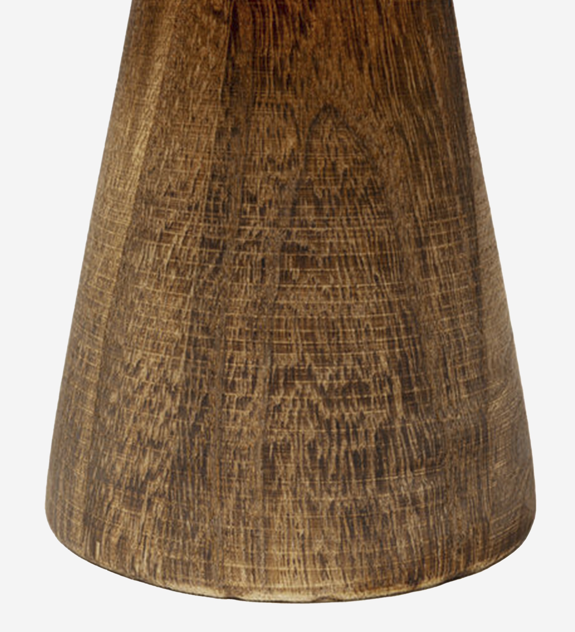 Jarra Daphne em madeira castanha com textura rústica e forma cónica