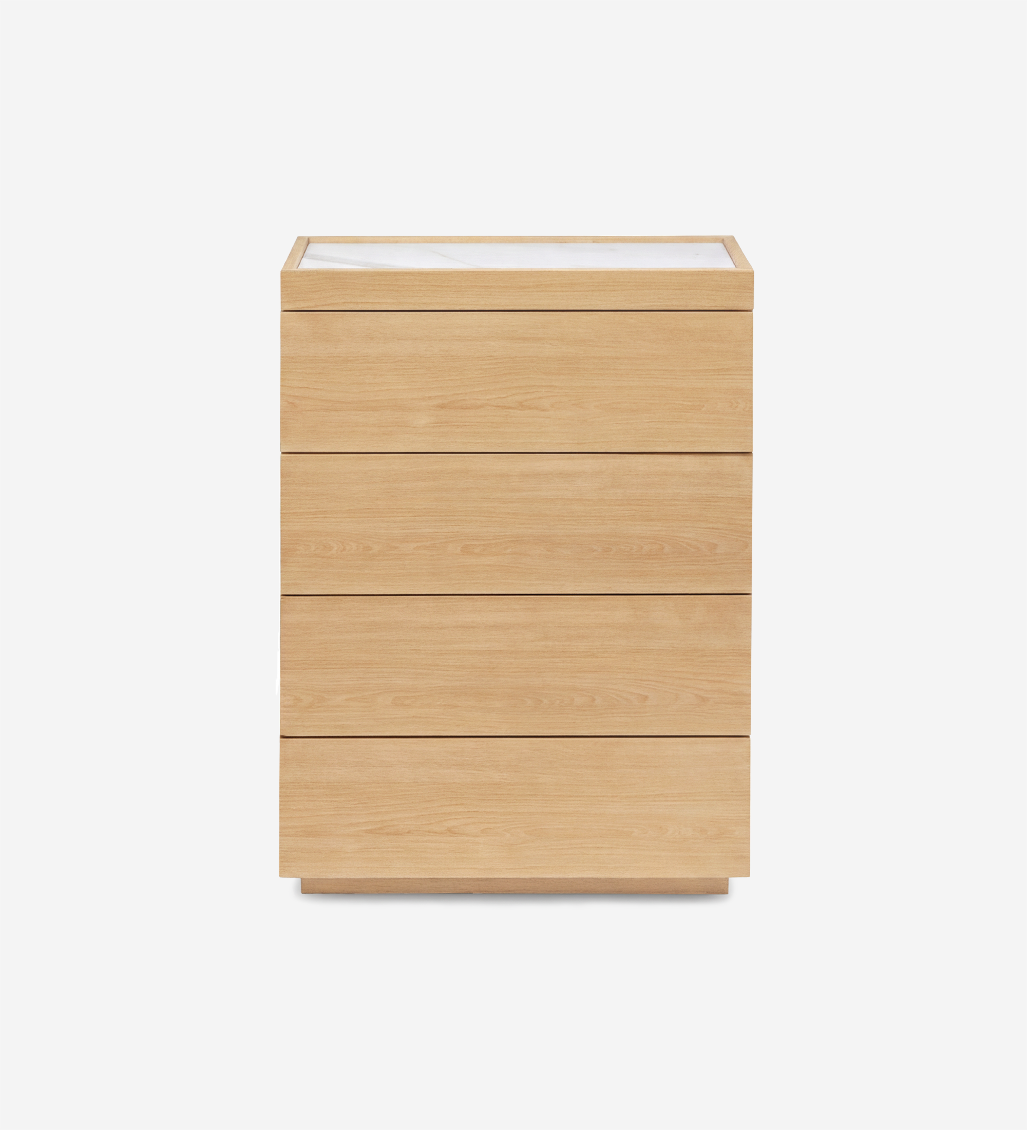 Chiffonnier Lagos en bois clair à cinq tiroirs et plateau blanc