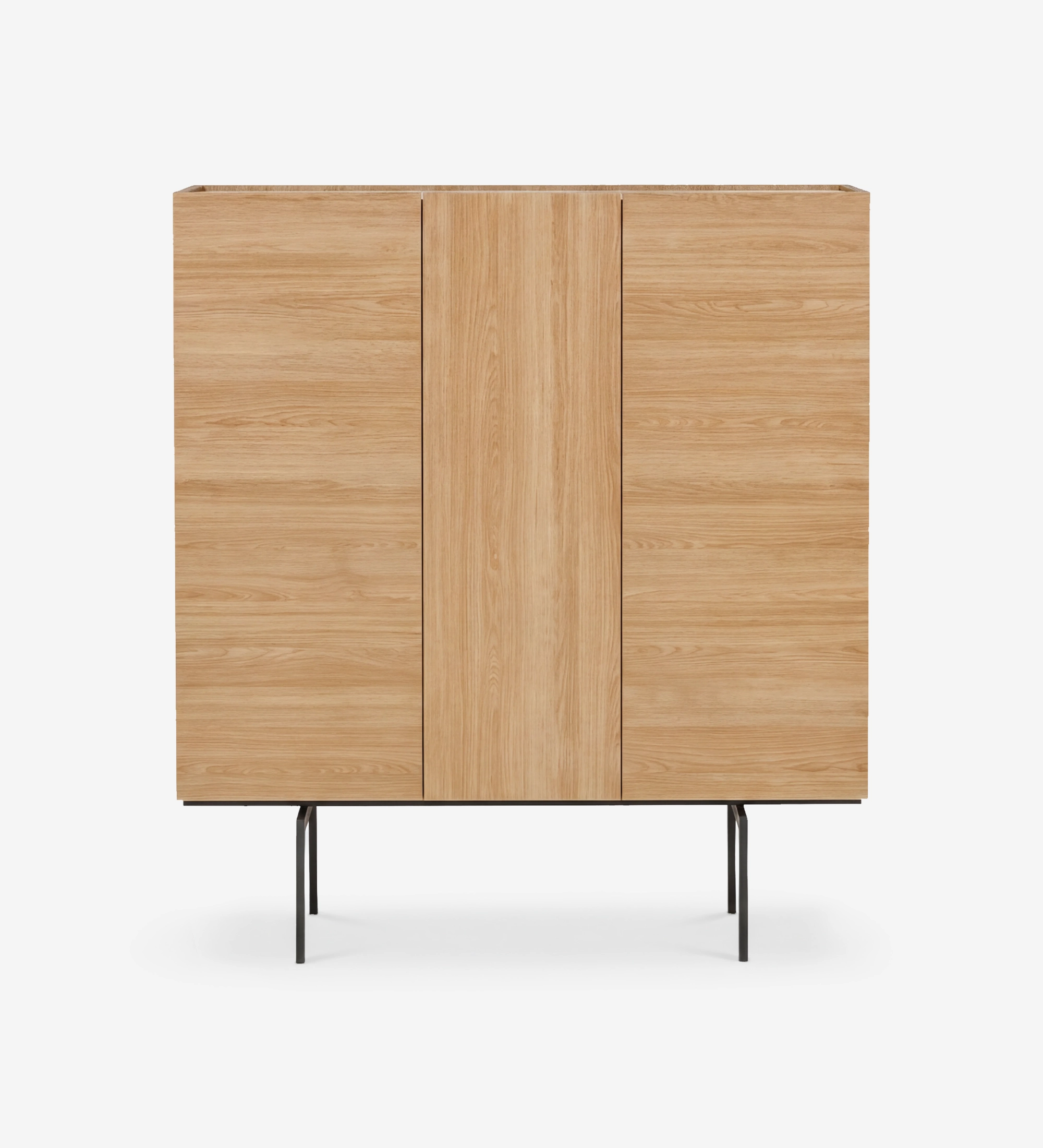 Lagos Cupboard with three oak doors on slim black metal legs