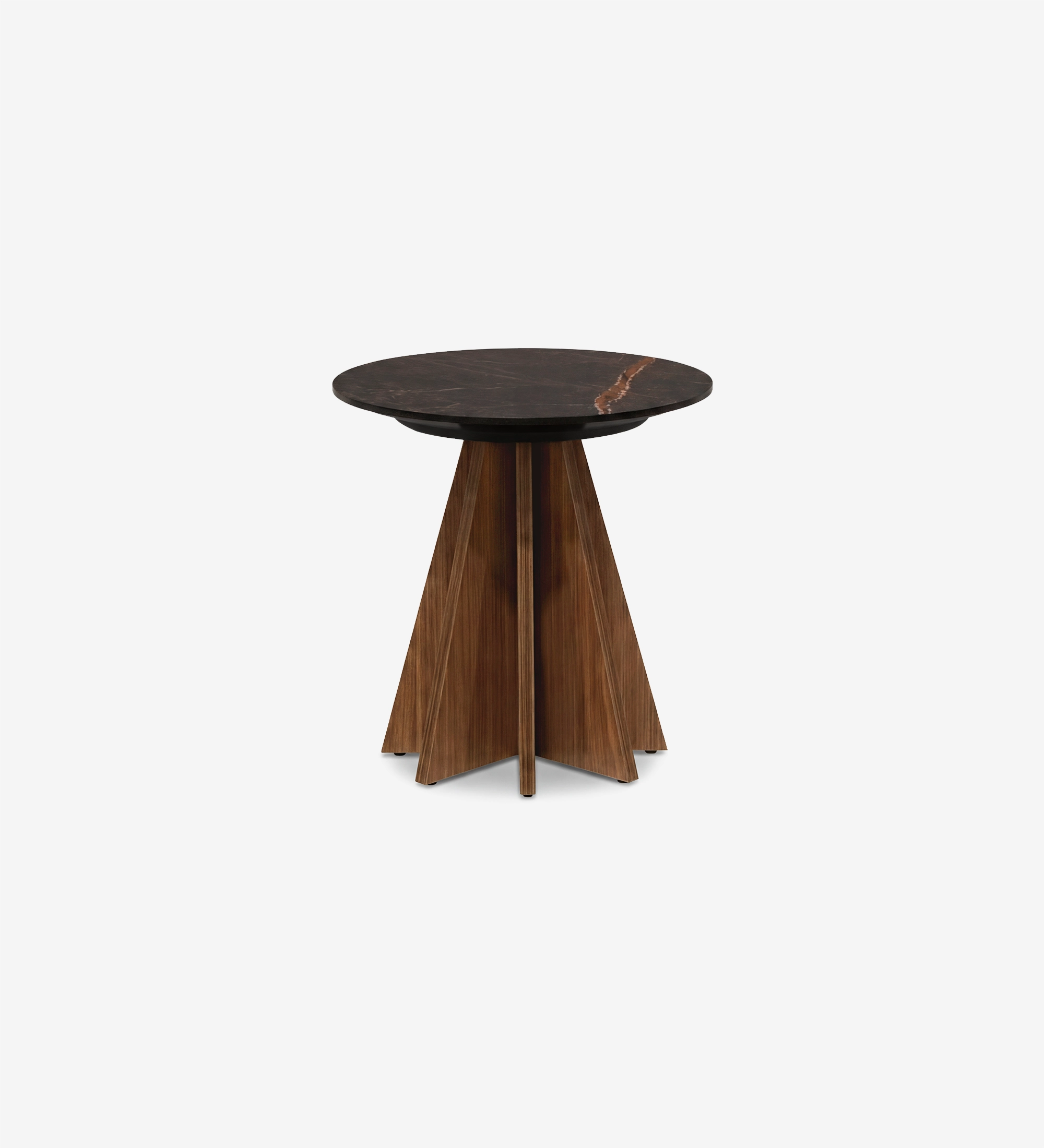 Table d'Appui Lagos ronde, plateau marbre noir et pied en bois façon éventail