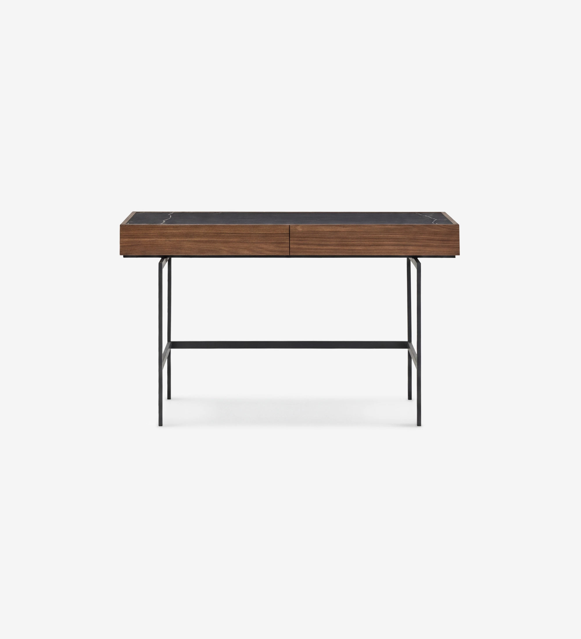 Secretaria Lagos escritorio de madera con tablero oscuro y patas metálicas