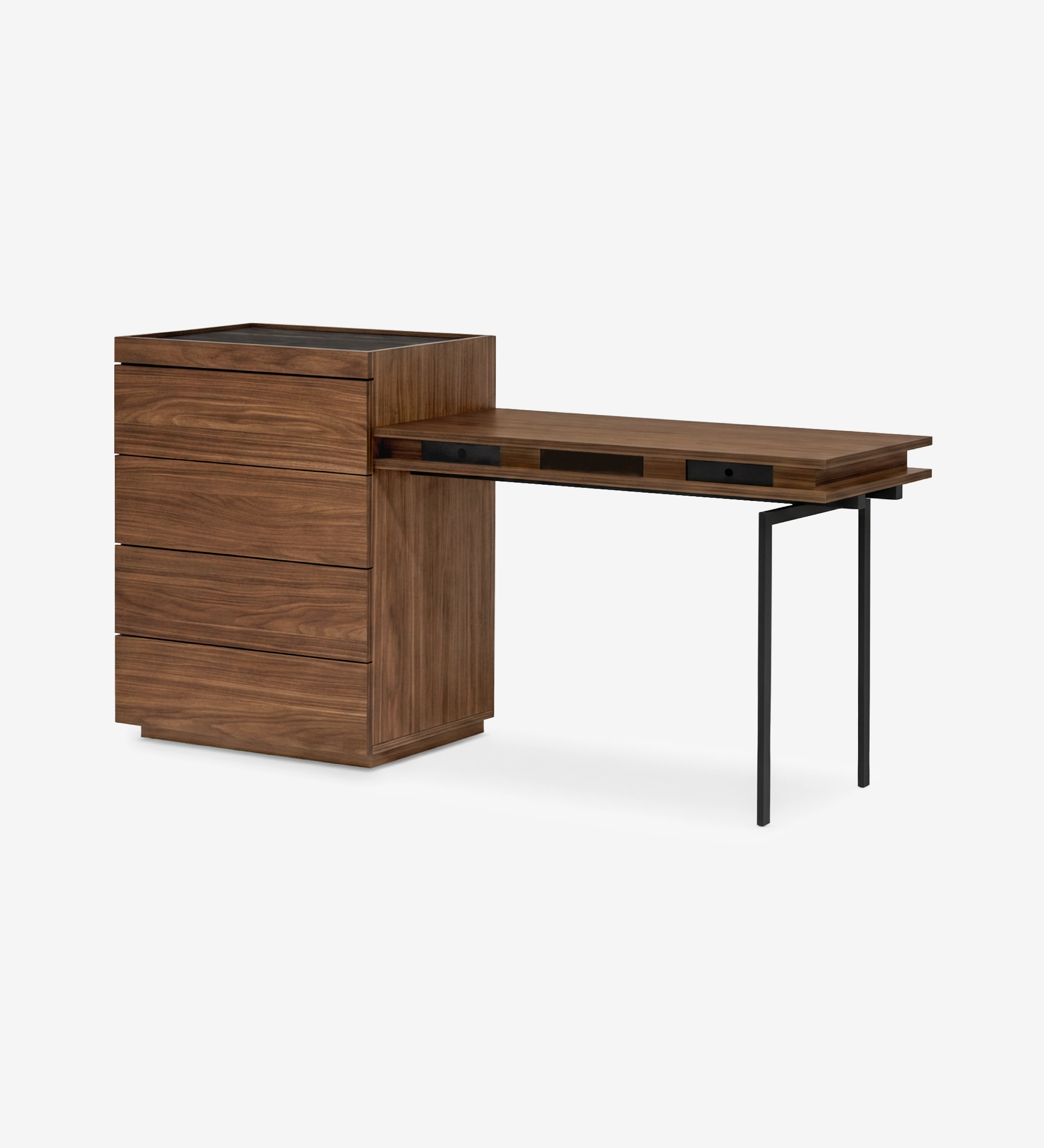 Camiseiro com toucador em nogueira com perna metálica preta