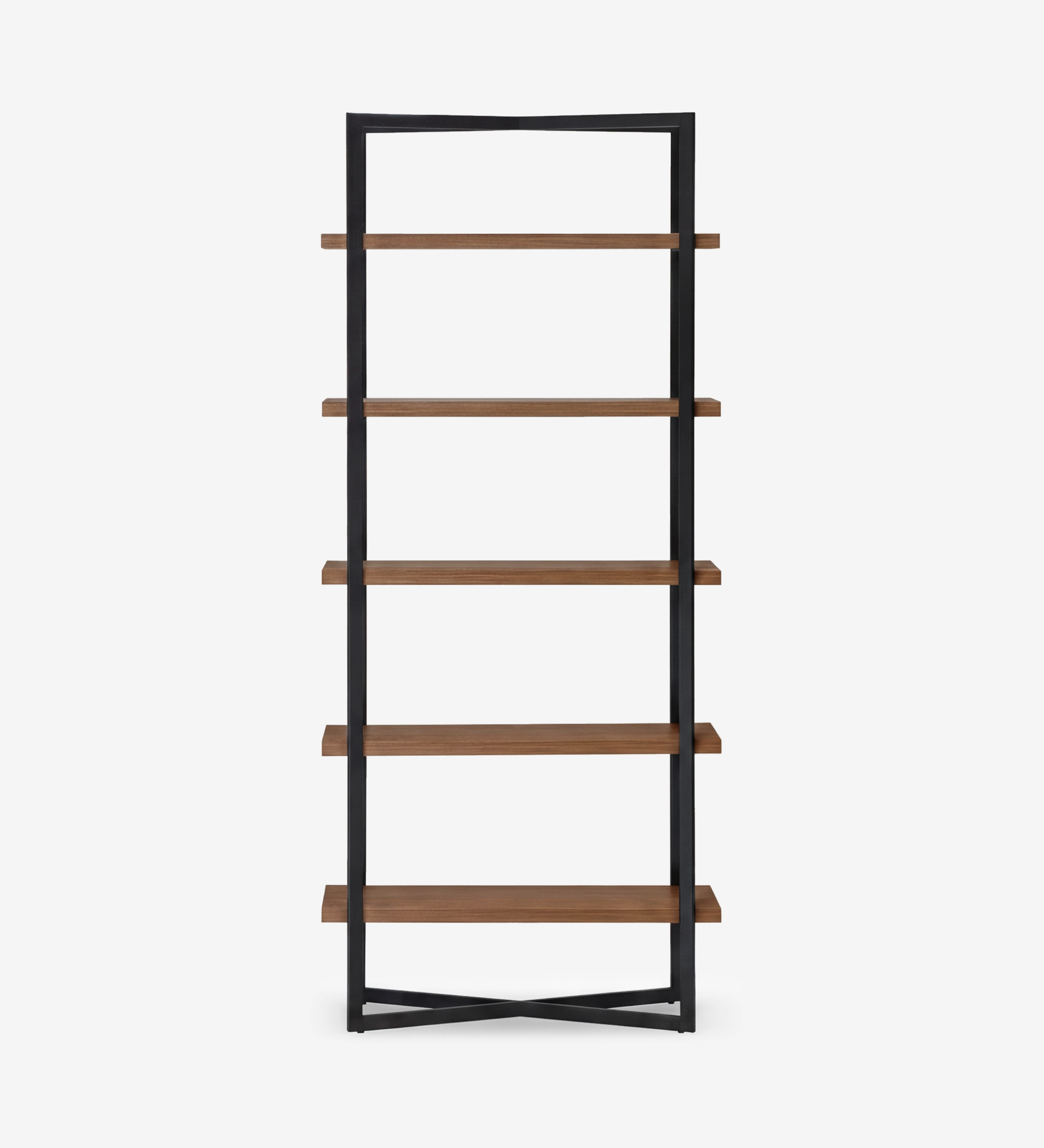 Lagos Bookcase with black metal frame and six wooden shelves