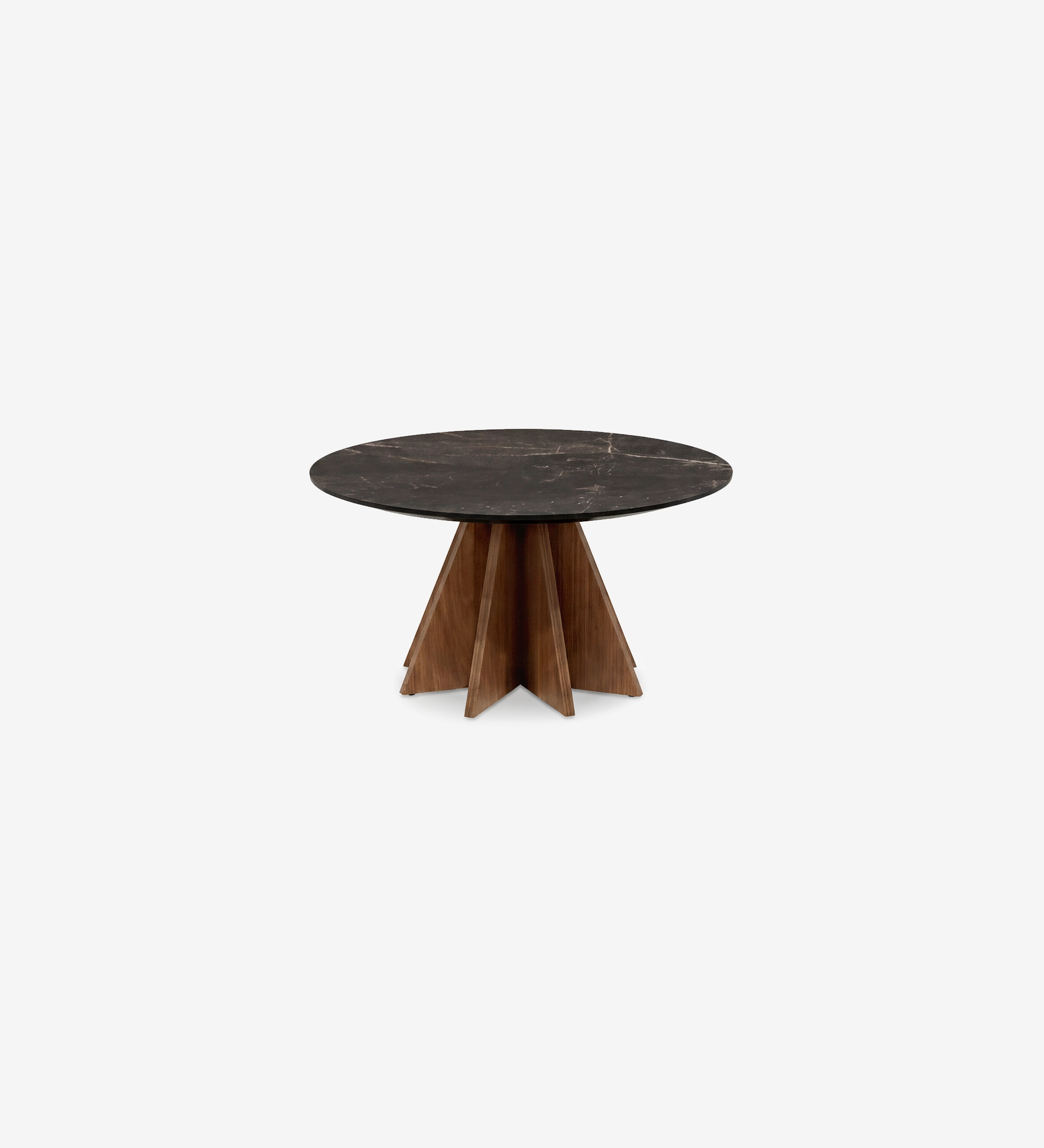 Lagos Center Table with round black marble top and wooden star-shaped base