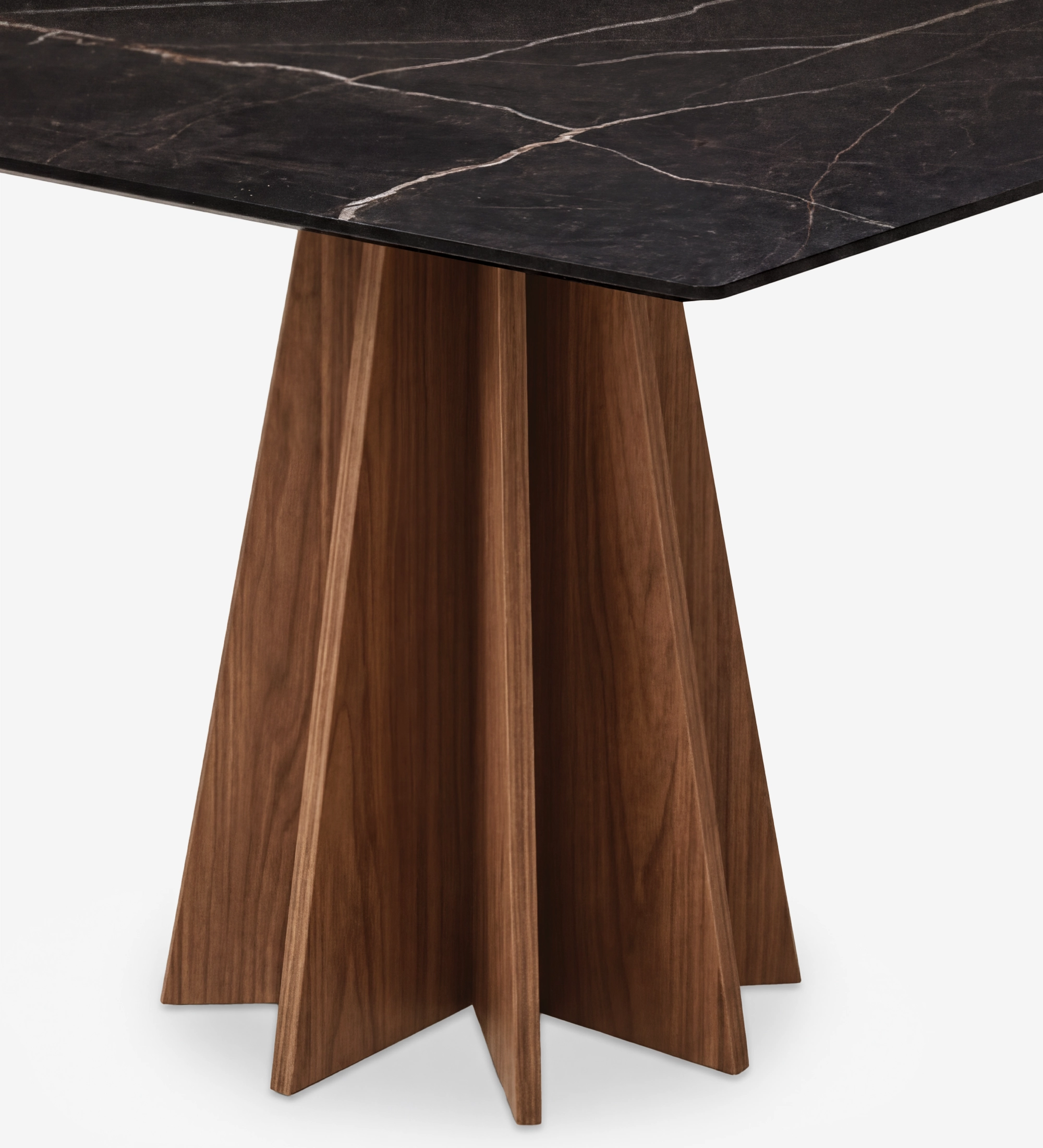 Table à Manger Lagos avec plateau noir veiné et base sculptée en bois