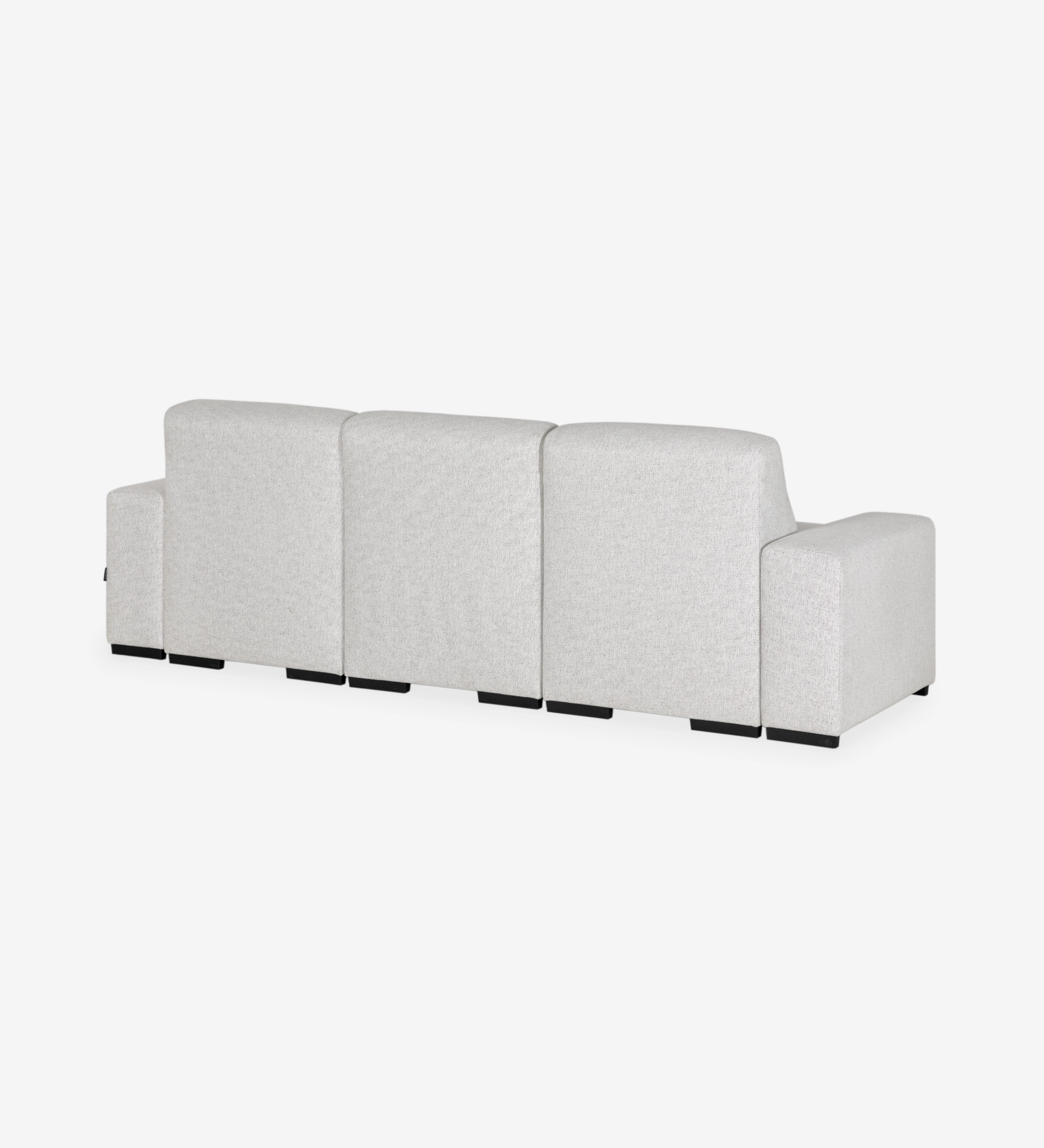 Lagos sofa with chaise longue in light gray fabric, rear view on white background