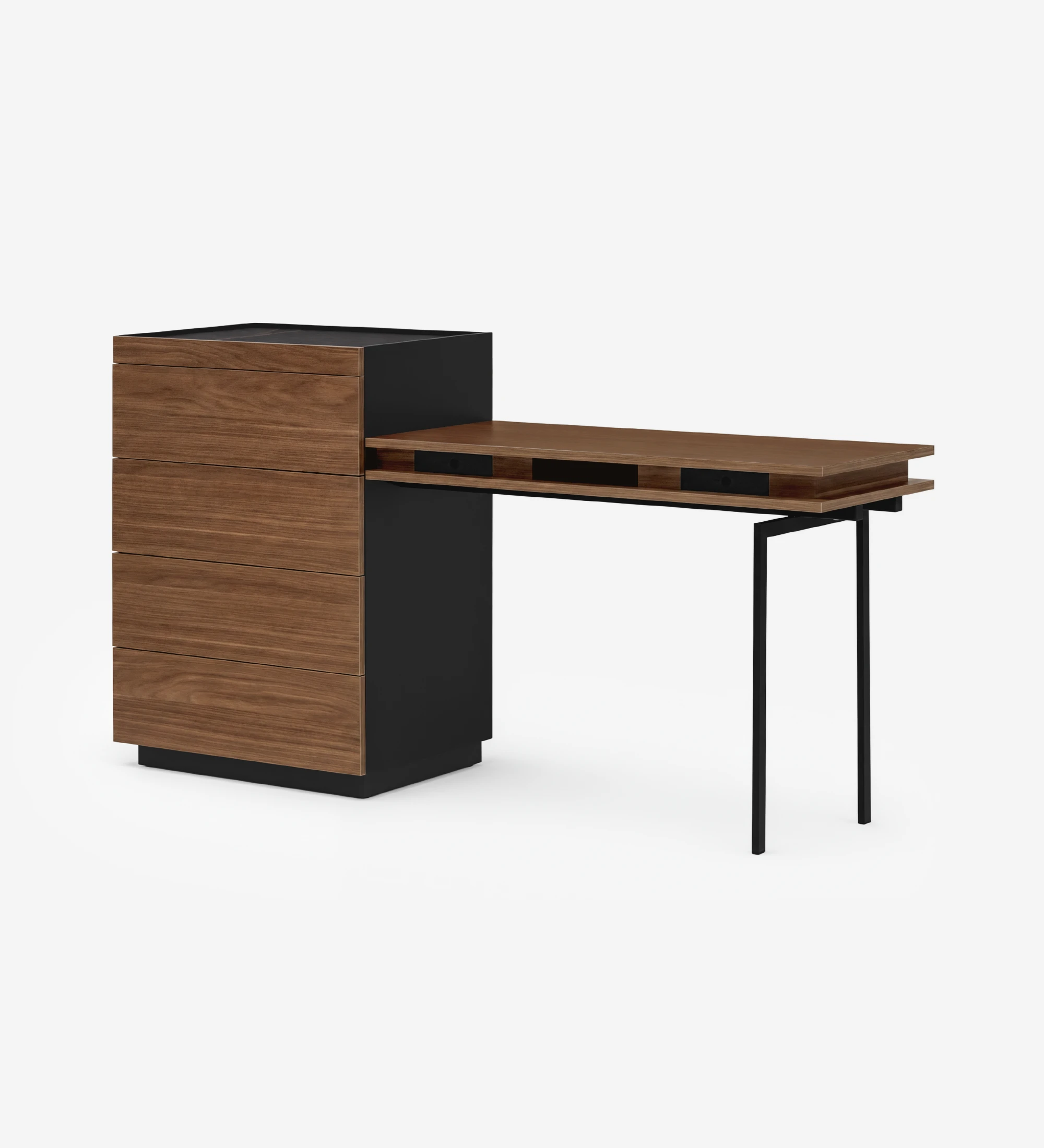 4-Drawer Chest with dressing table in walnut and black frame with Port Laurent marble top.