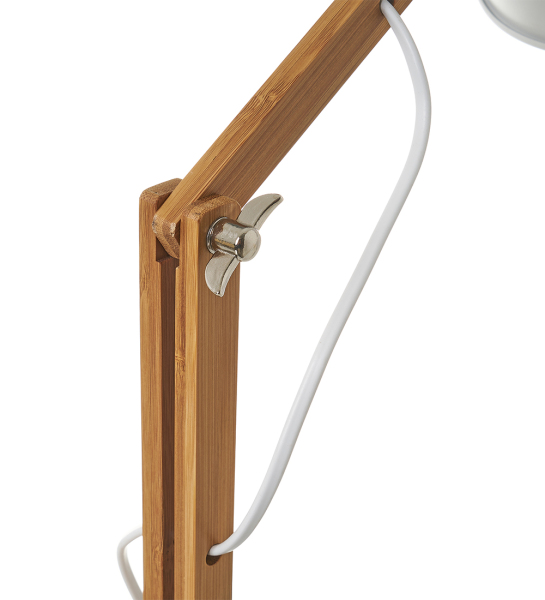 Lampe de bureau en métal blanc et bambou