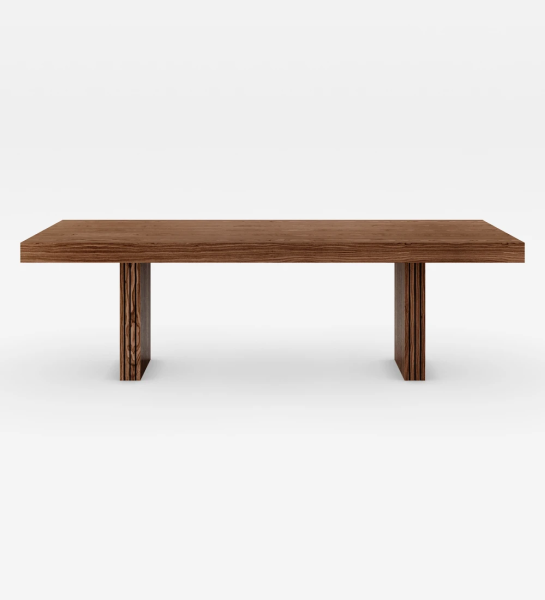 Rectangular dining table in walnut, legs with friezes.