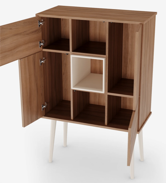 Oslo bar cabinet in walnut, pearl lacquered module and feet, 92 x 141,2 cm.