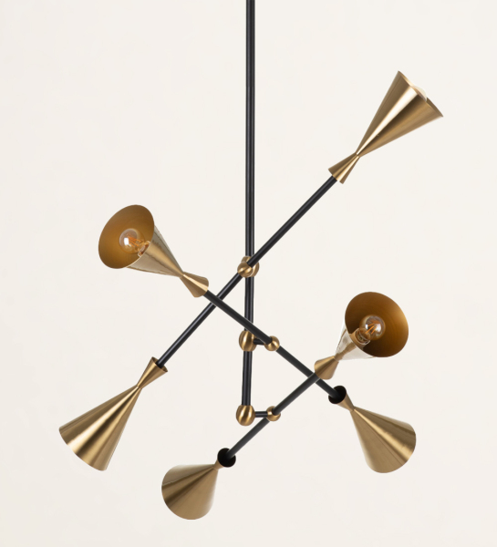Suspended ceiling lamp in black and gold metal