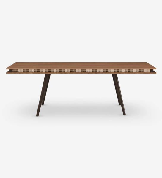 Malmo rectangular dining table 240 x 100 cm, walnut top, dark brown lacquered feet.