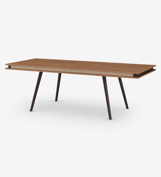 Malmo rectangular dining table 240 x 100 cm, walnut top, dark brown lacquered feet.