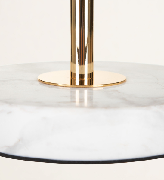 Floor lamp in gold metal and white glass