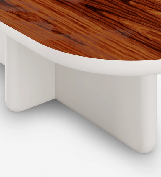 Table basse rectangulaire avec pied en perle laquée et plateau en palissandre brillant.