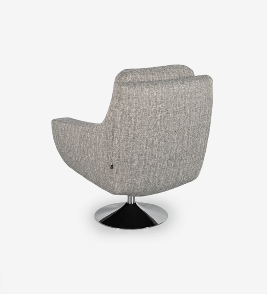 Amrchair upholstered in fabric with swivel base.