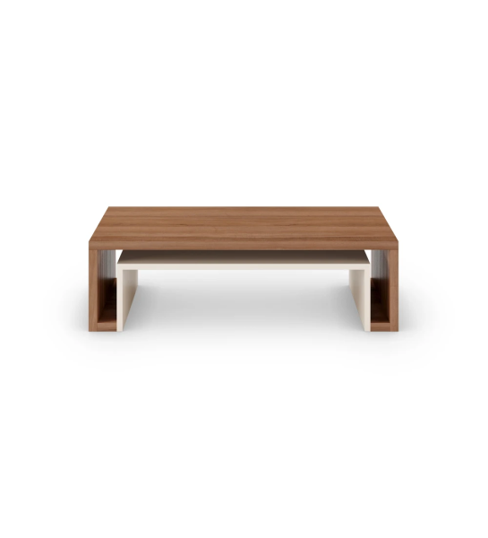 Mesa de centro Rio retangular em nogueira, pormenor em pérola, 110 x 55 cm.