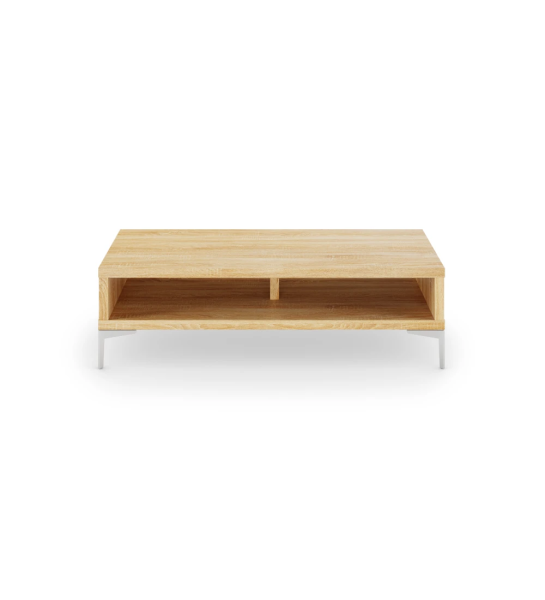 Mesa de centro Rio rectangular en roble natural, pies en metal, 110 x 55 cm.