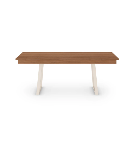 Rio rectangular dining table 150 x 90 cm, walnut top, pearl lacquered metal feet.