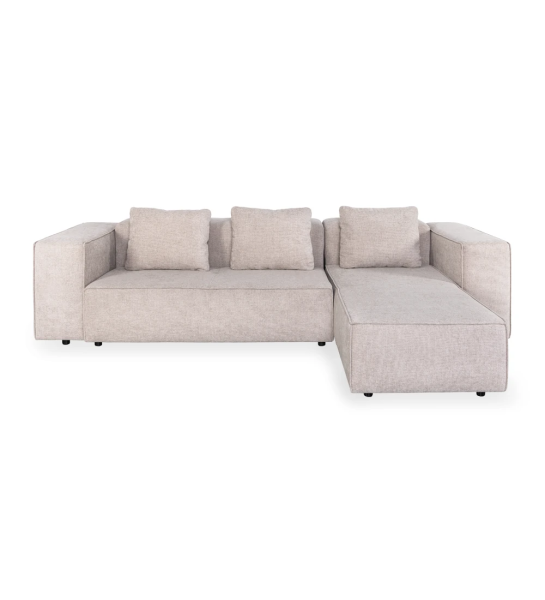 Rio 2-seater sofa and right chaise longue, upholstered in beige fabric, 289 cm.