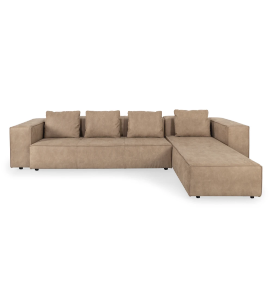Sofá Rio 3 plazas y chaise longue derecha, tapizado en tela toffe, 339 cm.